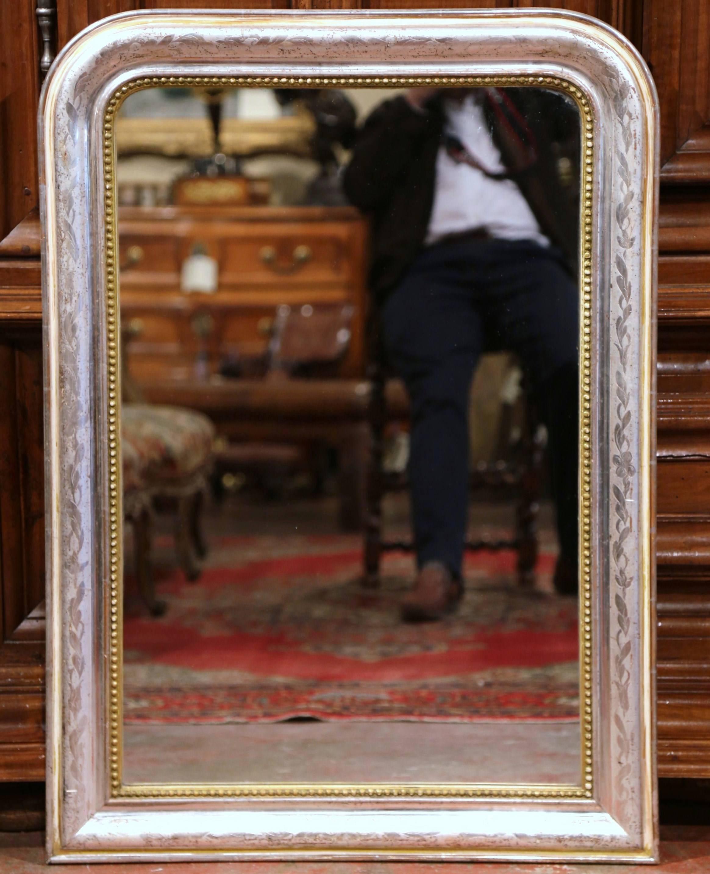 Hand-Carved 19th Century French Louis Philippe Two-Tone Silver Leaf and Gold Leaf Mirror