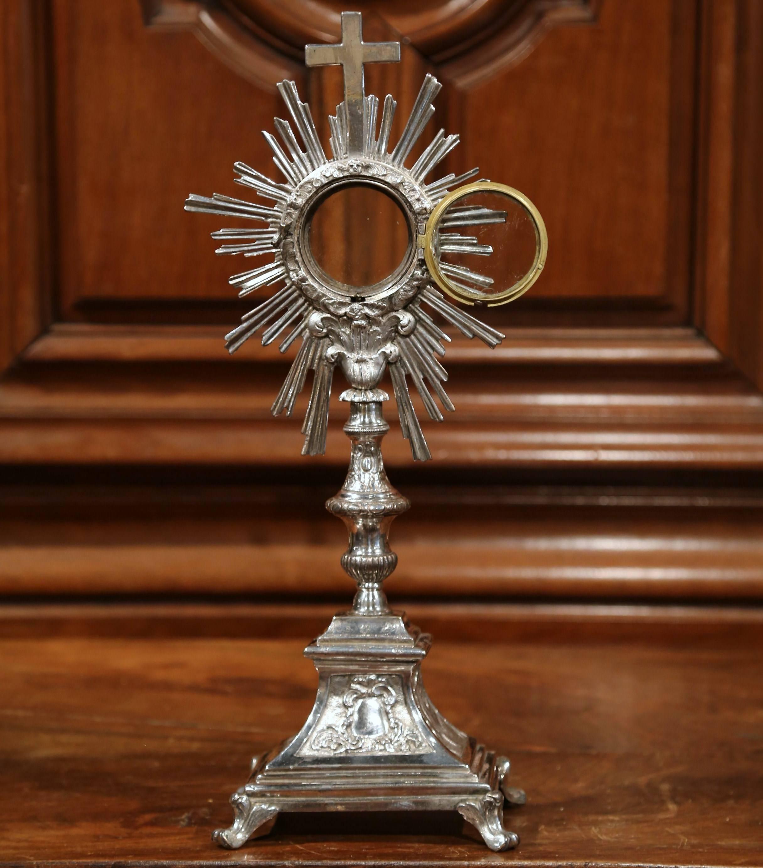 19th Century French Bronze Silvered Catholic Monstrance with Cross & Shining Sun 2