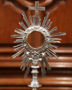 19th Century French Bronze Silvered Catholic Monstrance with Cross & Shining Sun