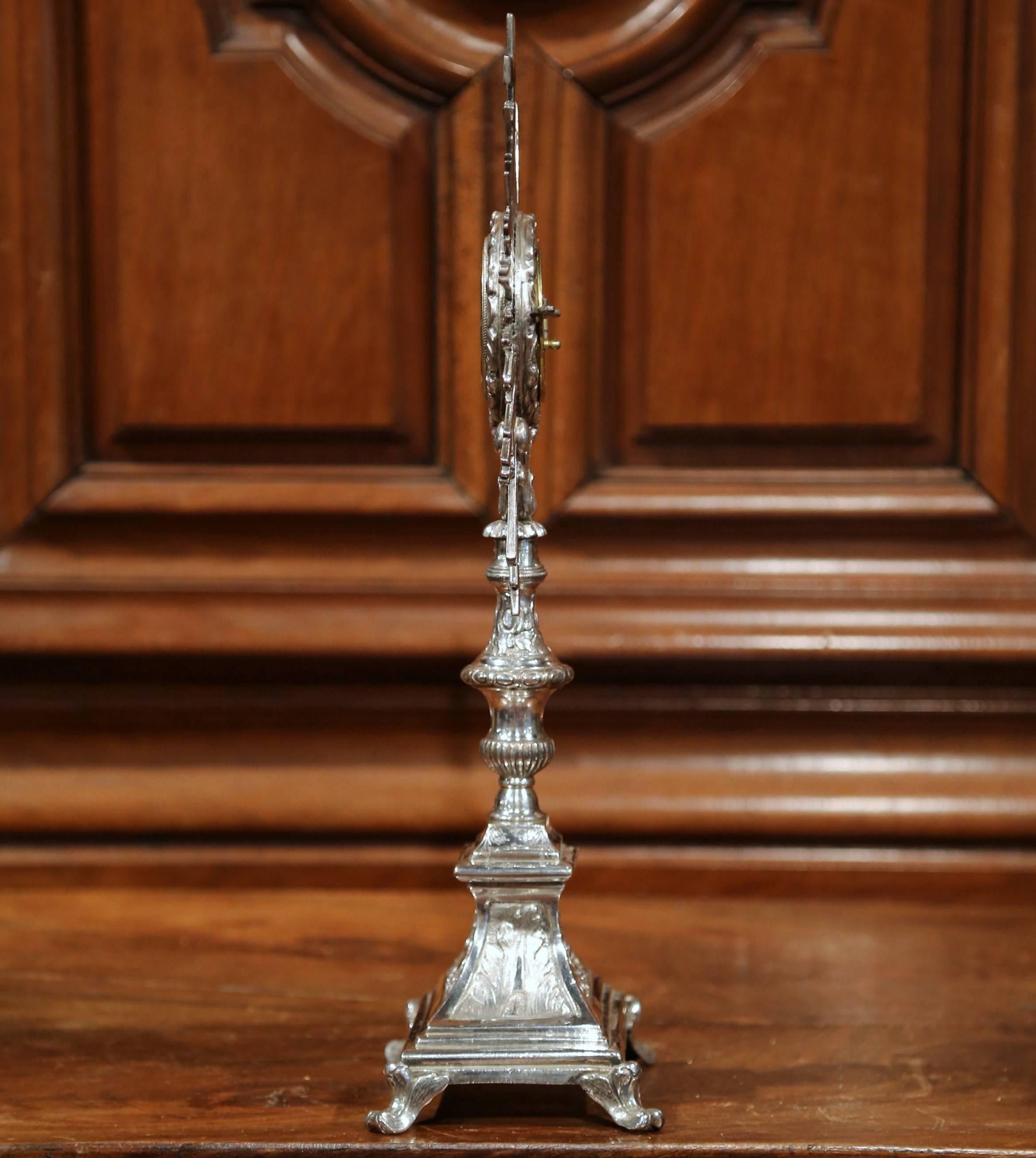 Glass 19th Century French Bronze Silvered Catholic Monstrance with Cross & Shining Sun