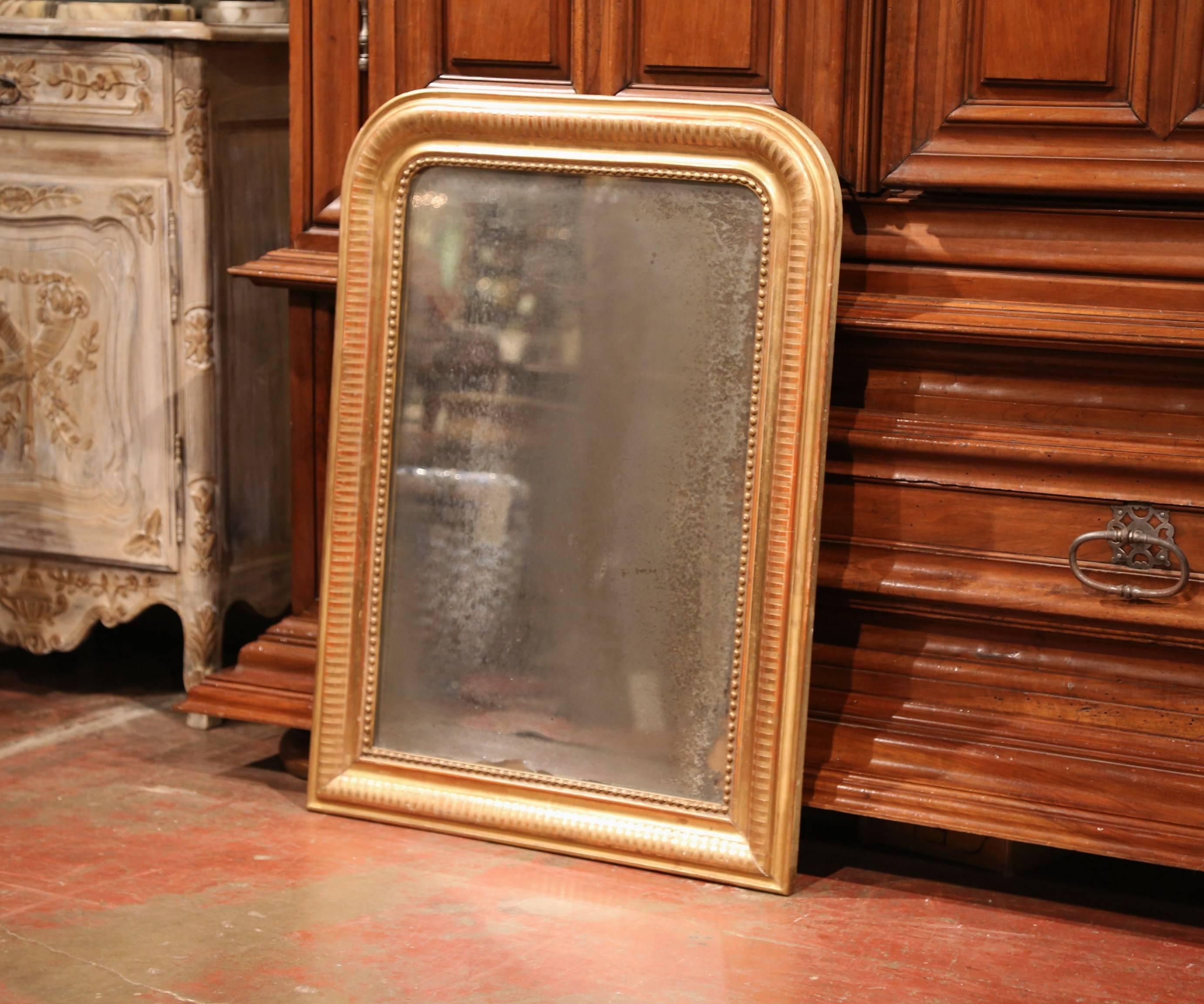 Smoked Glass Mid-19th Century French Louis Philippe Goldleaf Mirror with Stripe Design