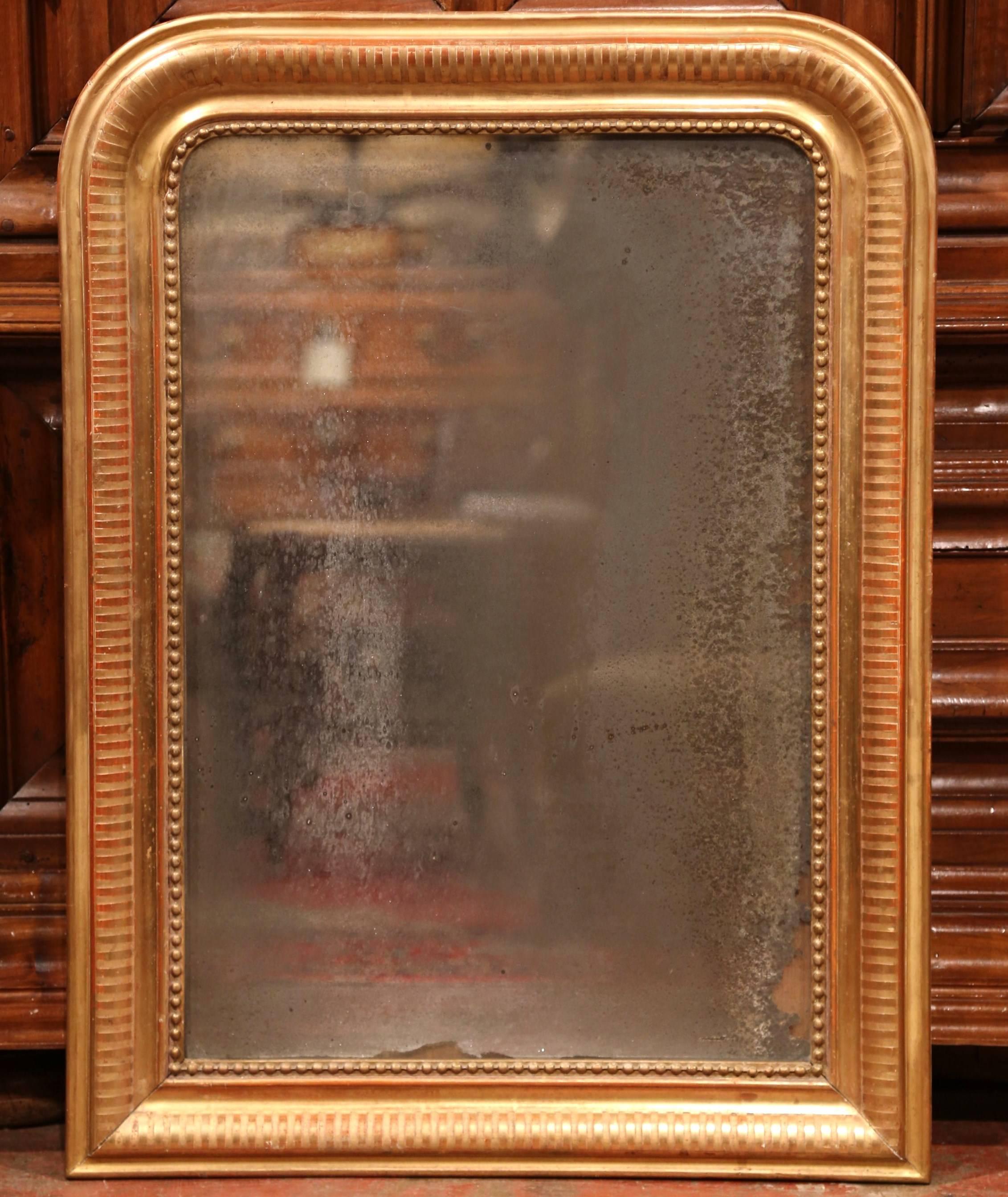 Gilt Mid-19th Century French Louis Philippe Goldleaf Mirror with Stripe Design