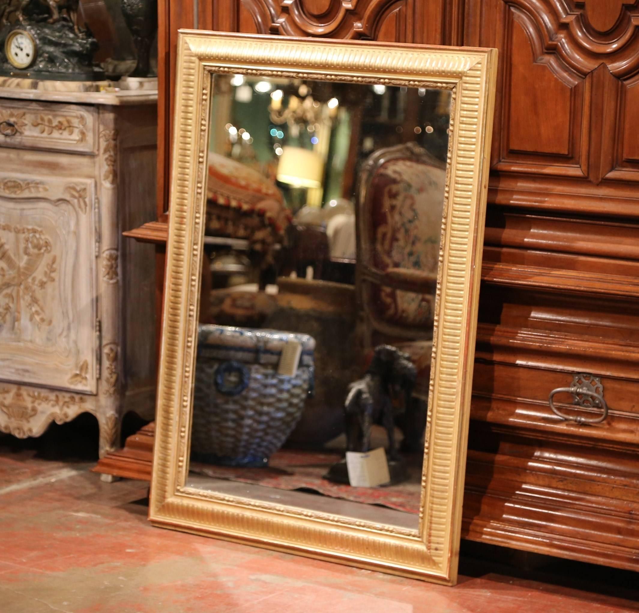 19th Century French Louis XVI Carved Gold Leaf Mirror with Two-Tone Stripe Motif 2