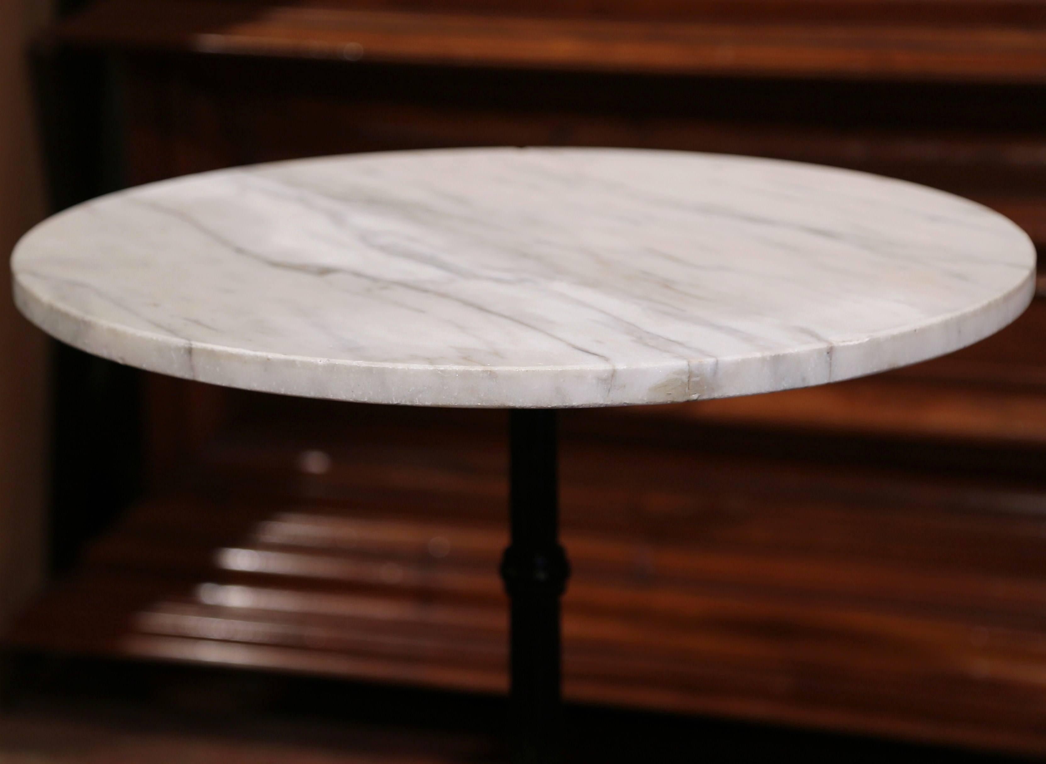 Hand-Crafted 19th Century Parisian Iron and Marble Bistrot Table with Original Paint Finish