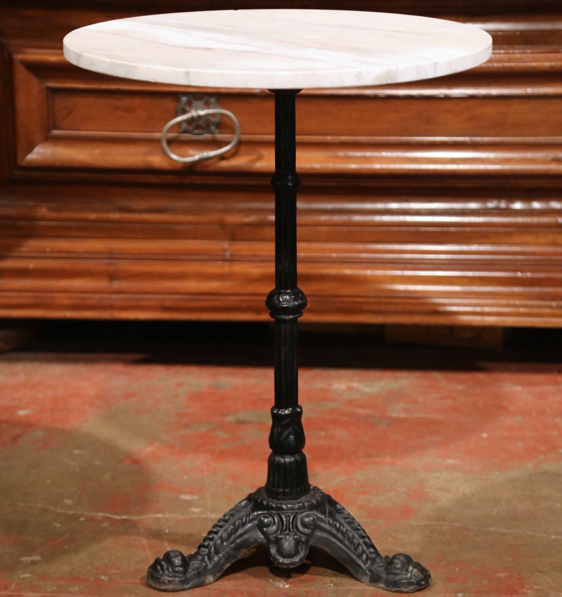 19th Century Parisian Iron and Marble Bistrot Table with Original Paint Finish 1