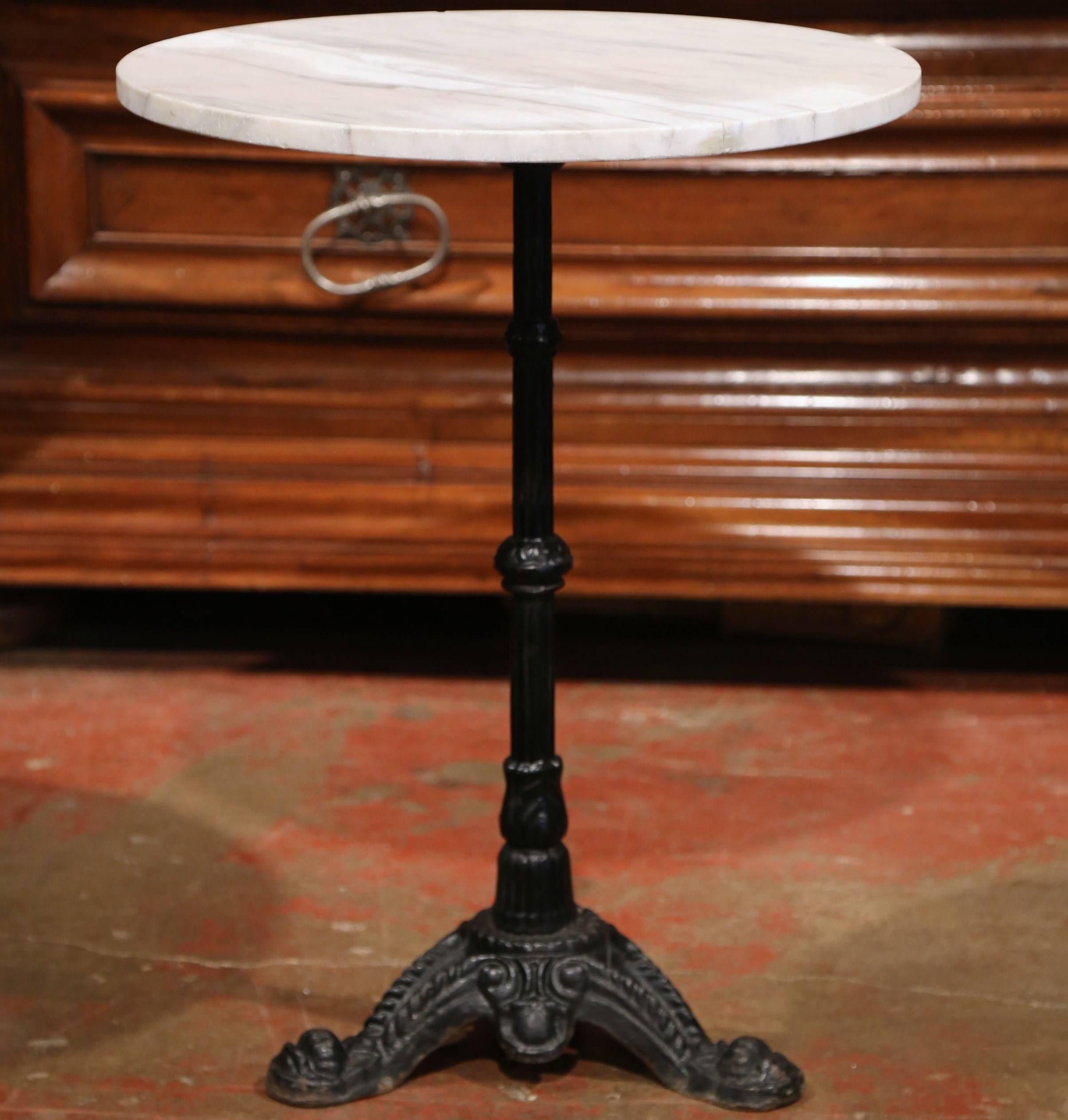 French 19th Century Parisian Iron and Marble Bistrot Table with Original Paint Finish