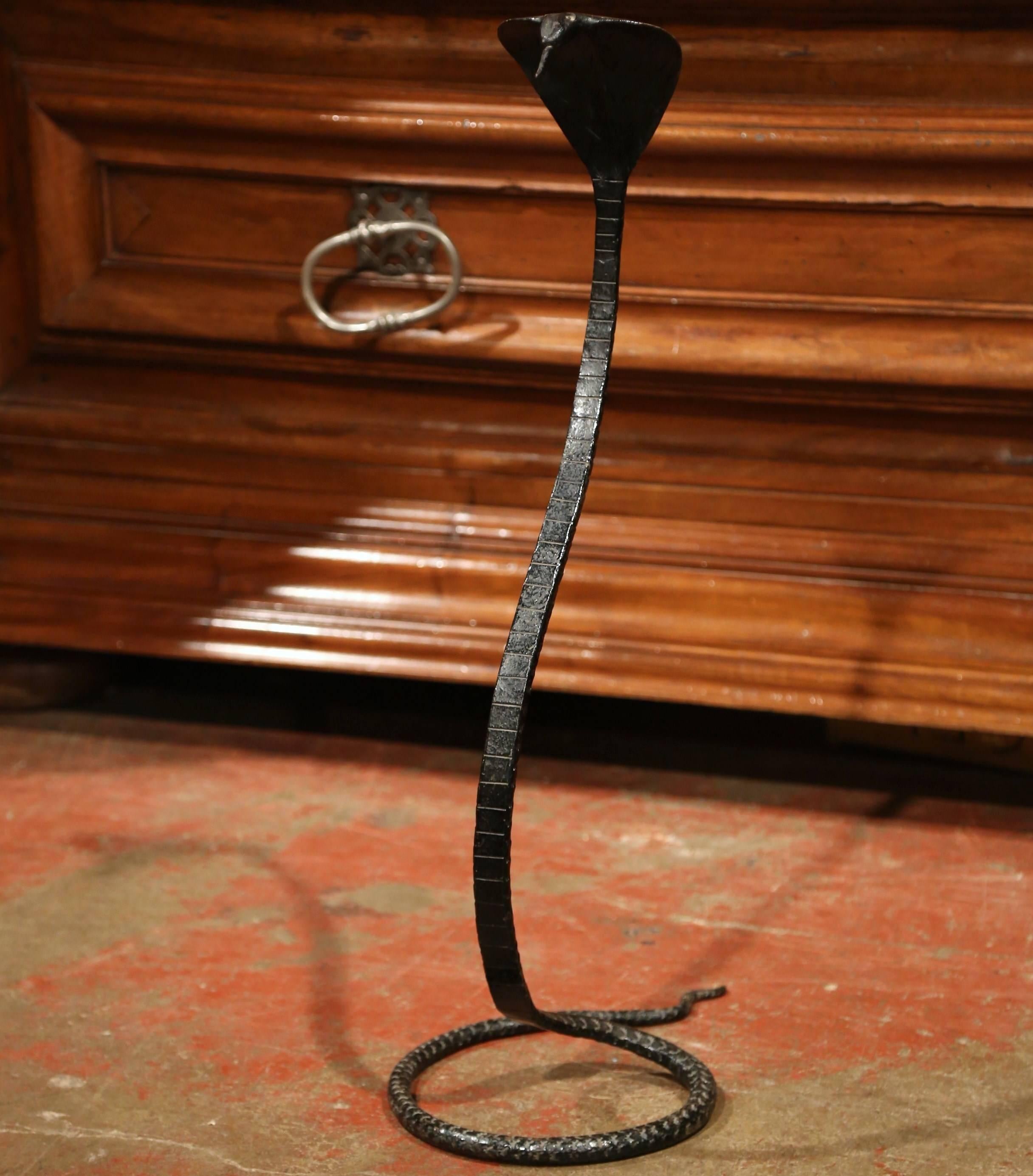 Mid-20th Century French Forged Iron Rattle Snake Sculpture In Excellent Condition In Dallas, TX