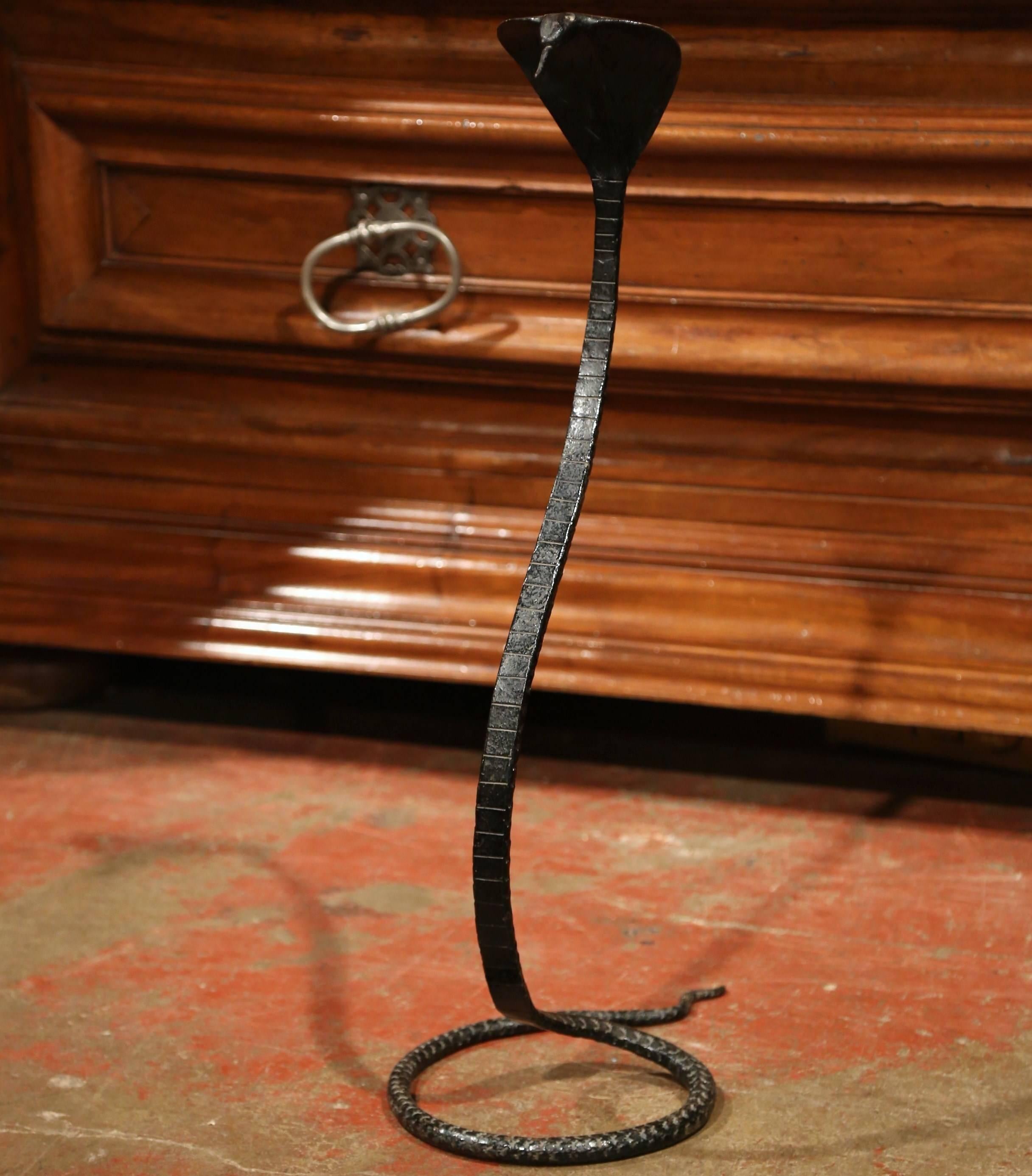 Mid-20th Century French Forged Iron Rattle Snake Sculpture In Excellent Condition In Dallas, TX