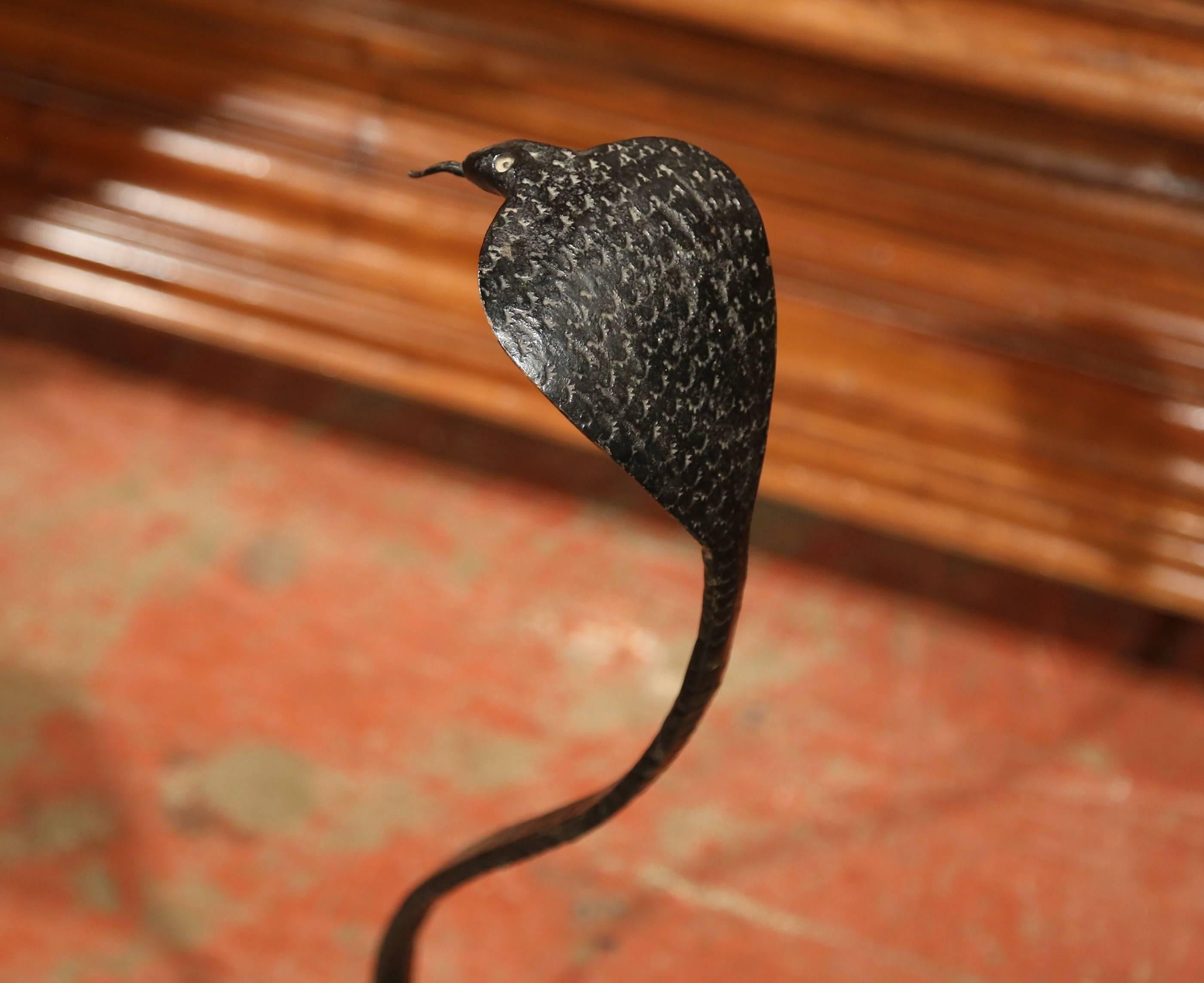 Patinated Mid-20th Century French Forged Iron Rattle Snake Sculpture