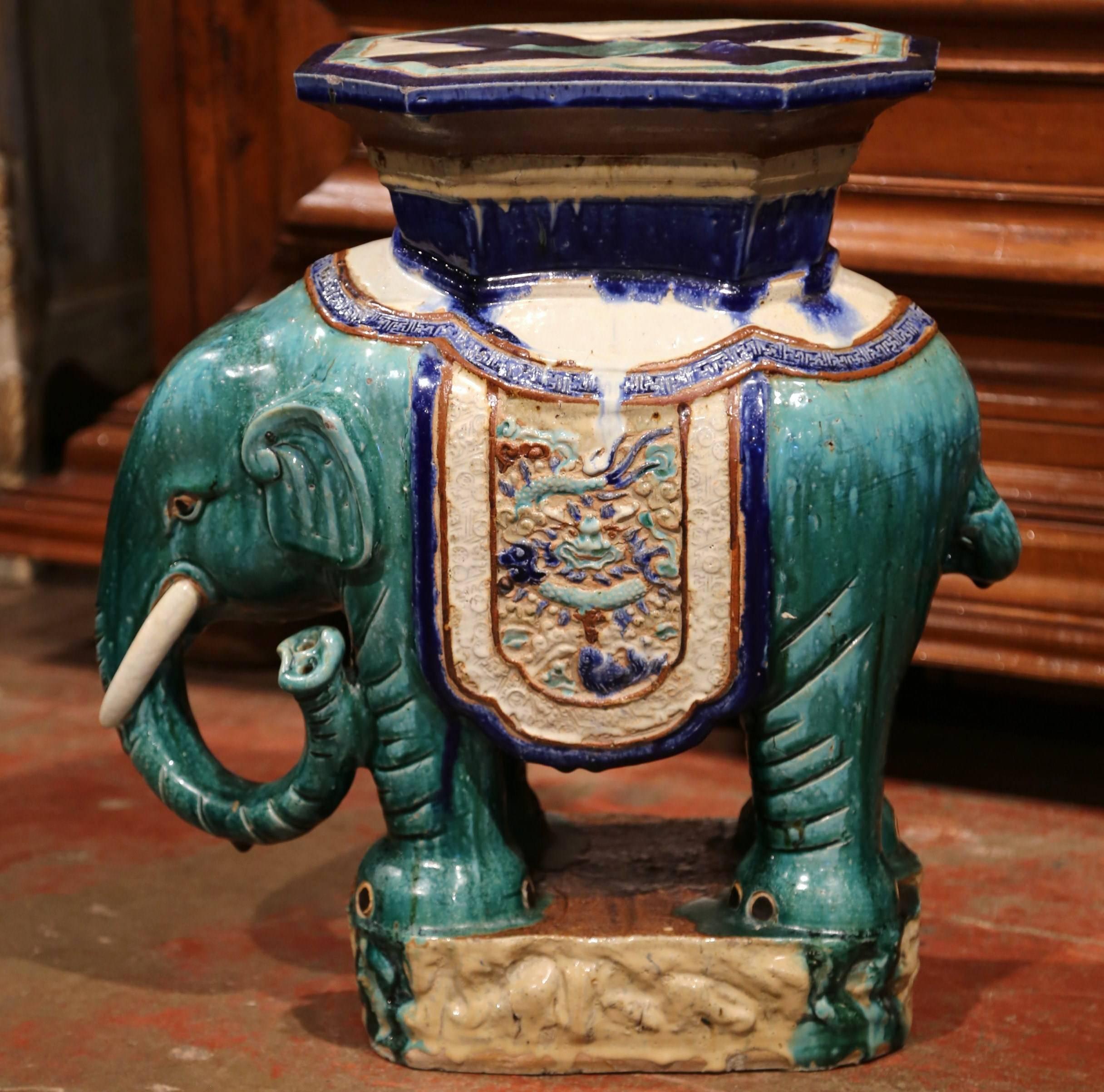 Early 20th Century French Ceramic Hand Painted Elephant-Form Garden Seat 2
