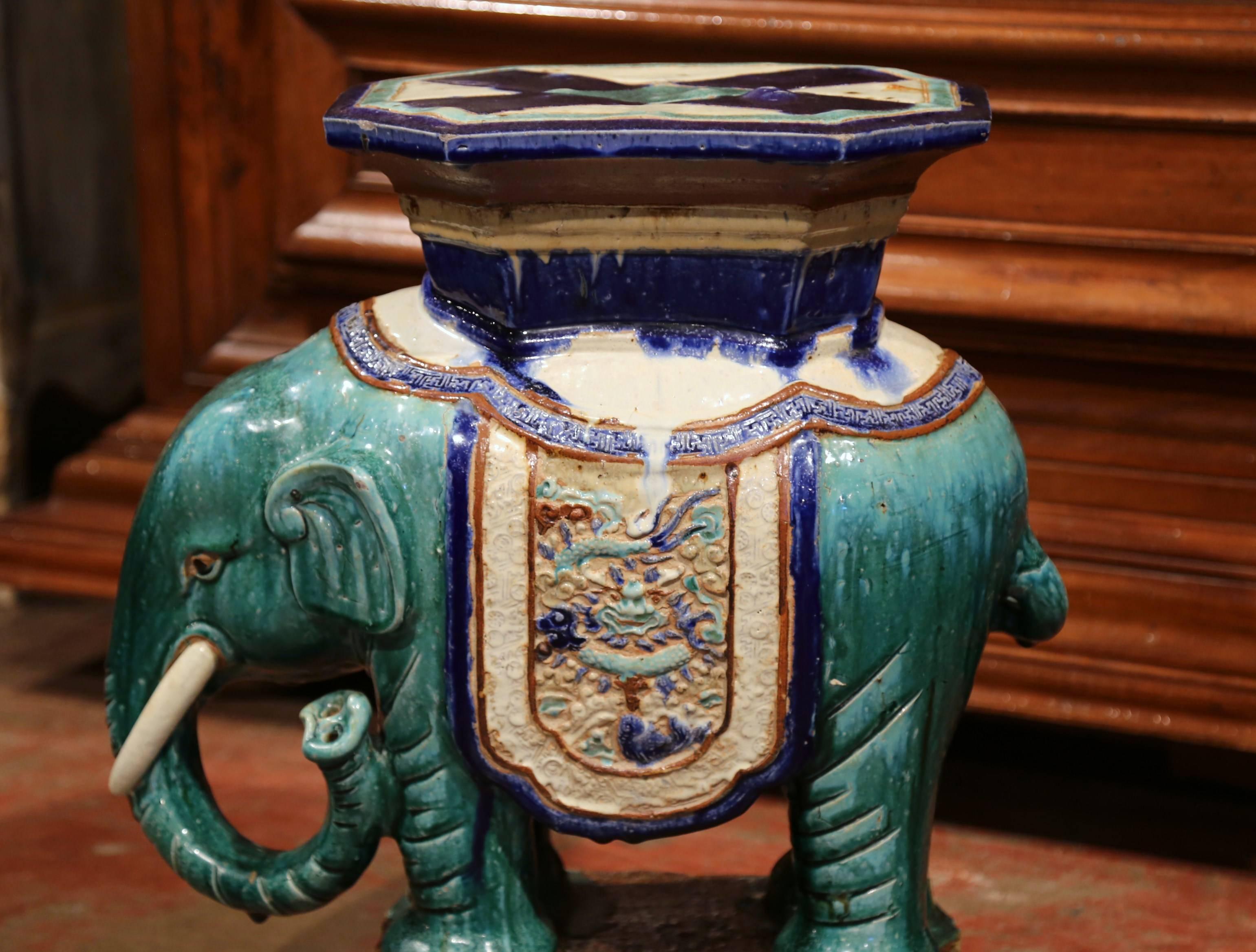 Early 20th Century French Ceramic Hand Painted Elephant-Form Garden Seat 3