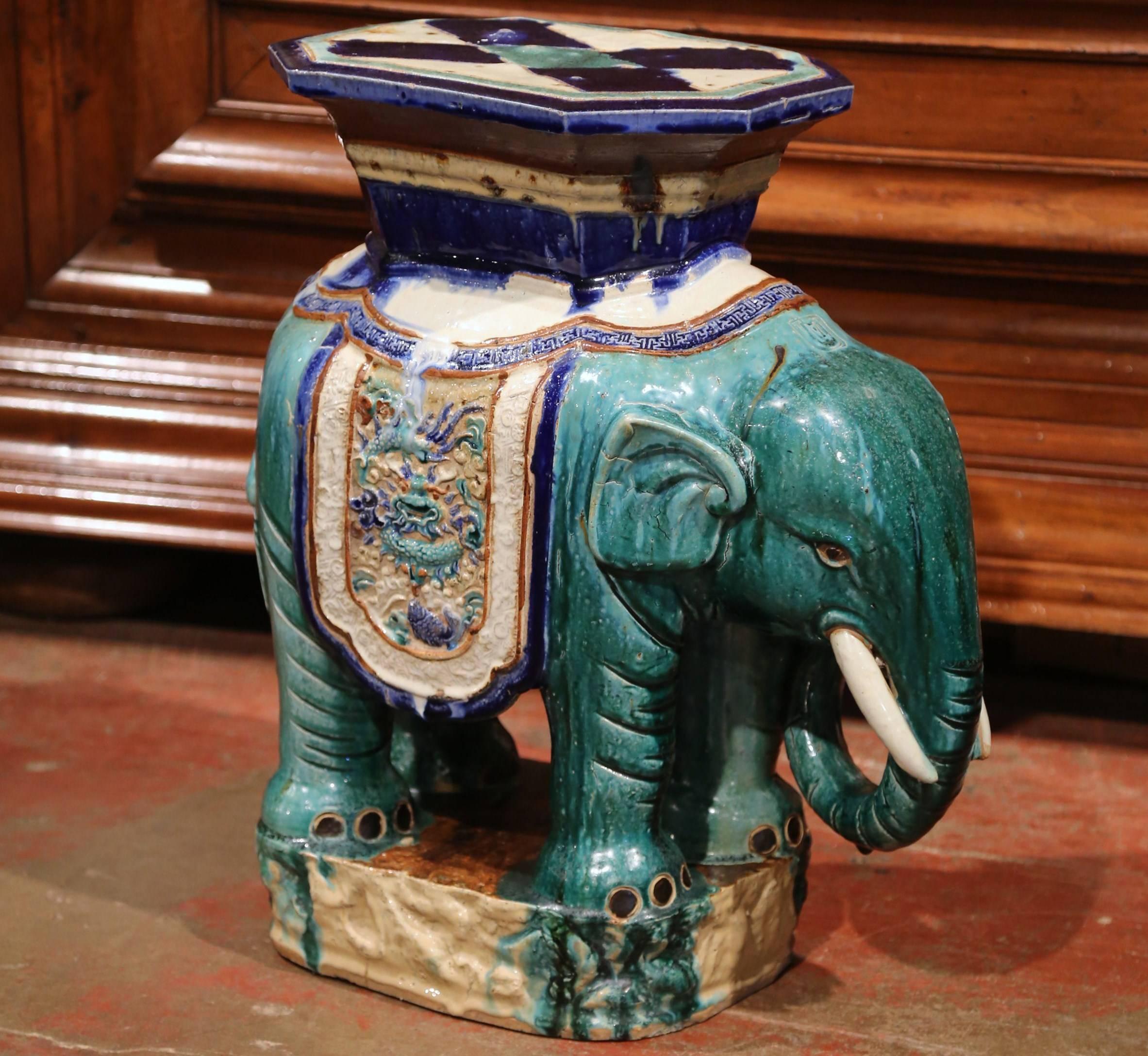 Early 20th Century French Ceramic Hand Painted Elephant-Form Garden Seat 1