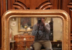 19th Century French Louis Philippe Gold Leaf Mirror with Engraved Flower Design