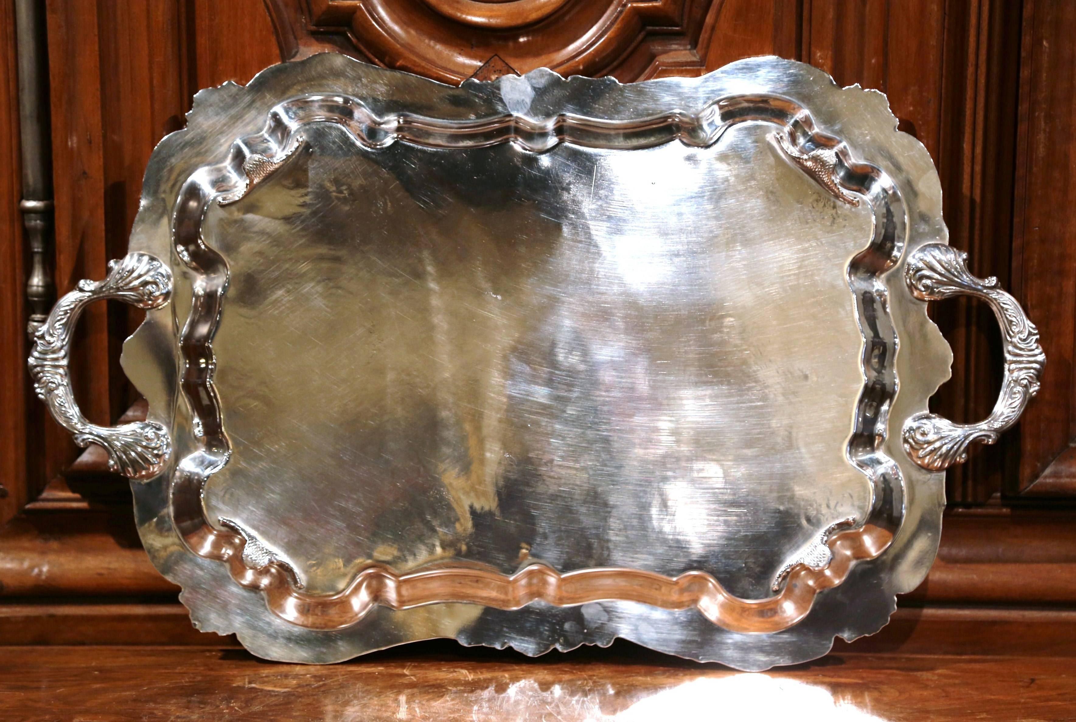 Early 20th Century French Silver Plated Tray with Ornate Scrolls and Engravings 3