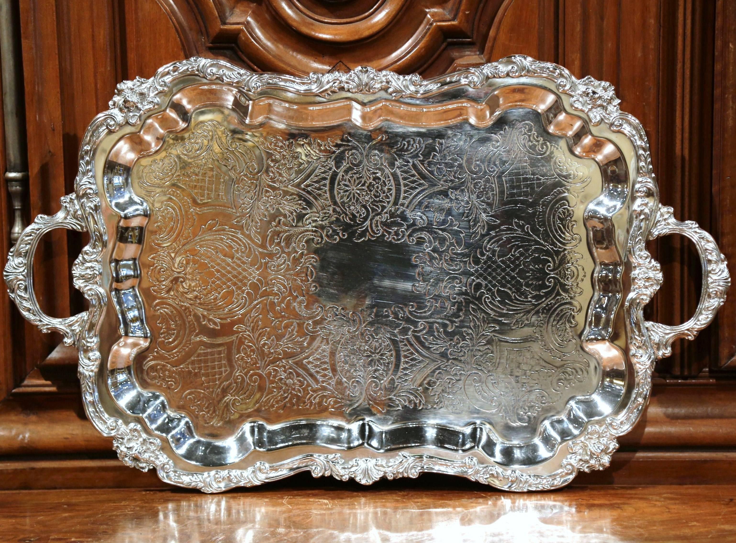 Early 20th Century French Silver Plated Tray with Ornate Scrolls and Engravings 1