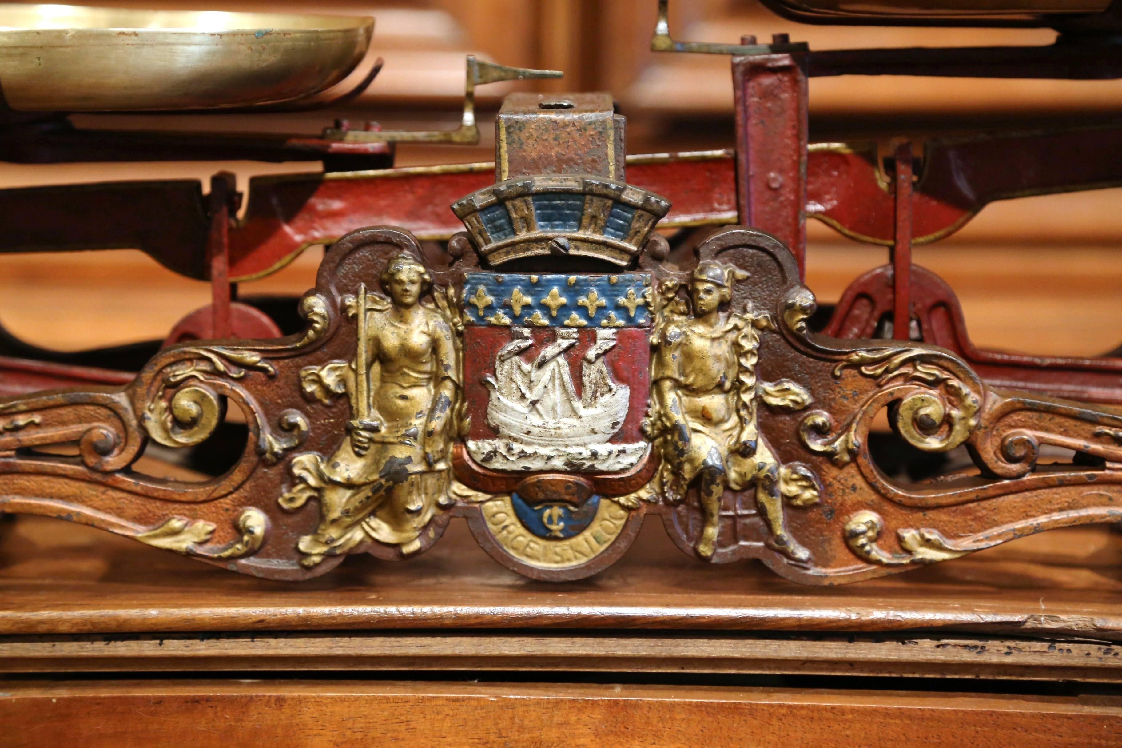 Hand-Painted 19th Century French Hand Painted Iron and Brass Scale with Paris Coat of Arms