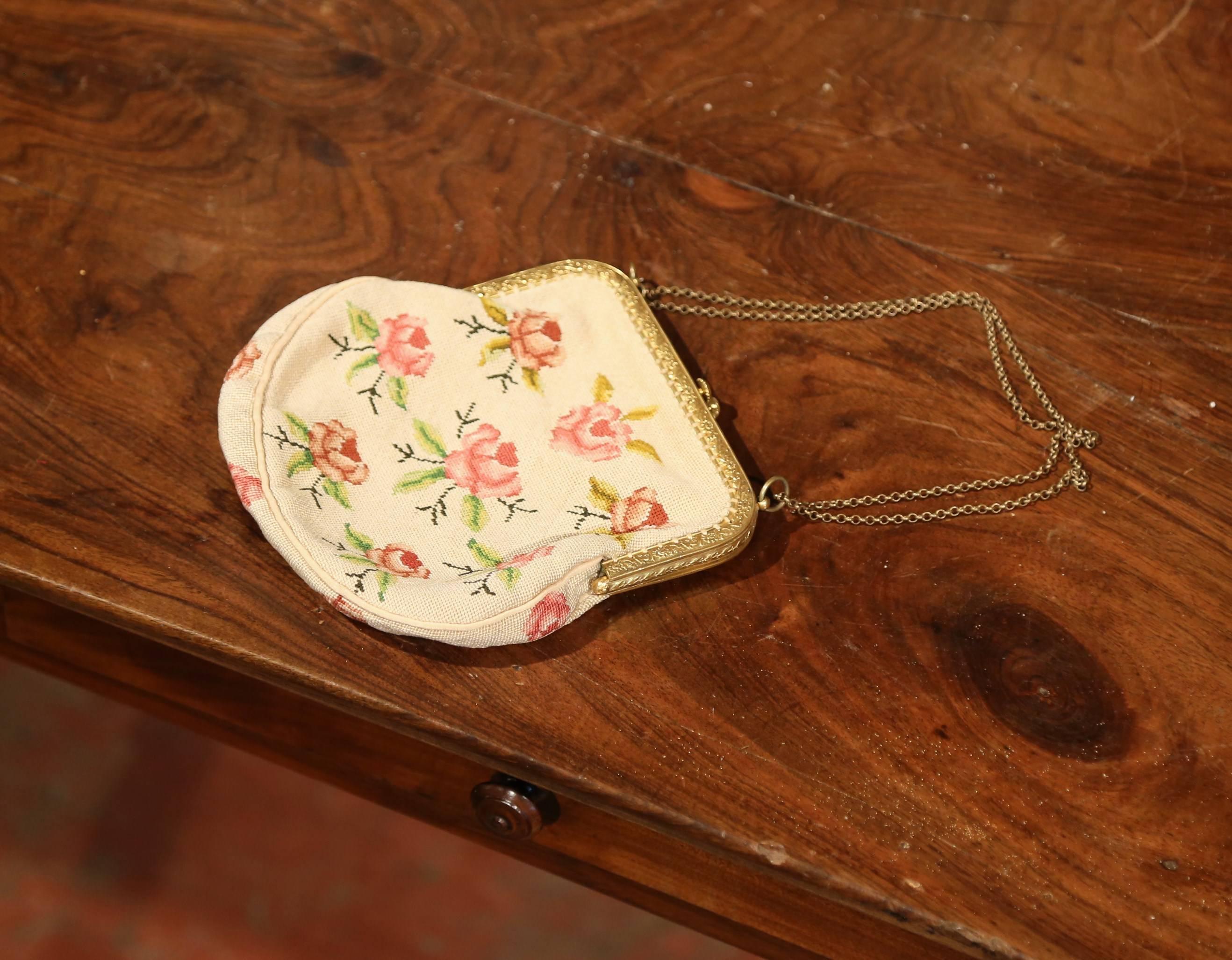 19th Century French Napoleon III Needlepoint Purse with Brass Strap and Lock 2