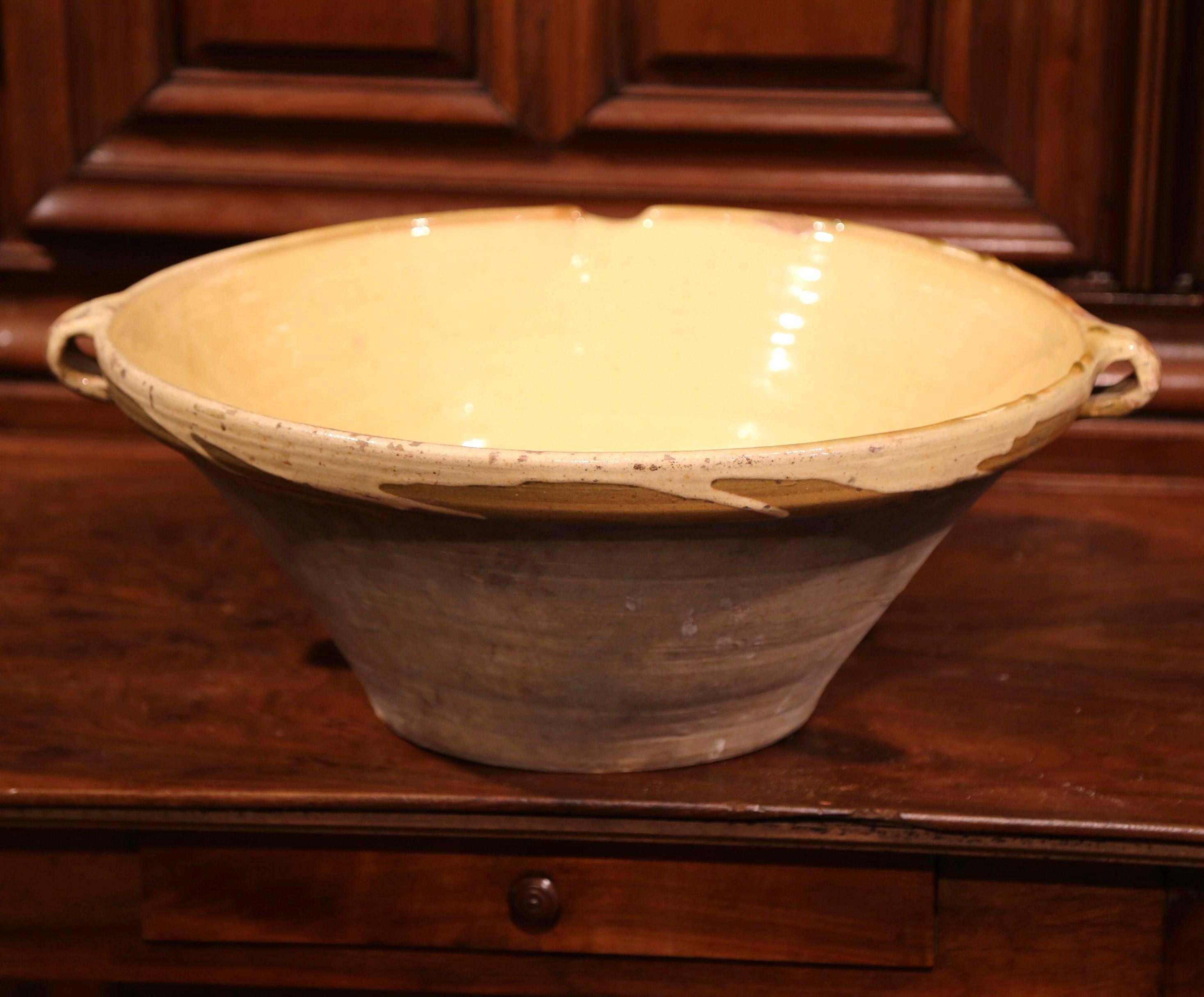 19th Century French Yellow Glazed Terracotta Tian Decorative Bowl from Provence In Excellent Condition In Dallas, TX