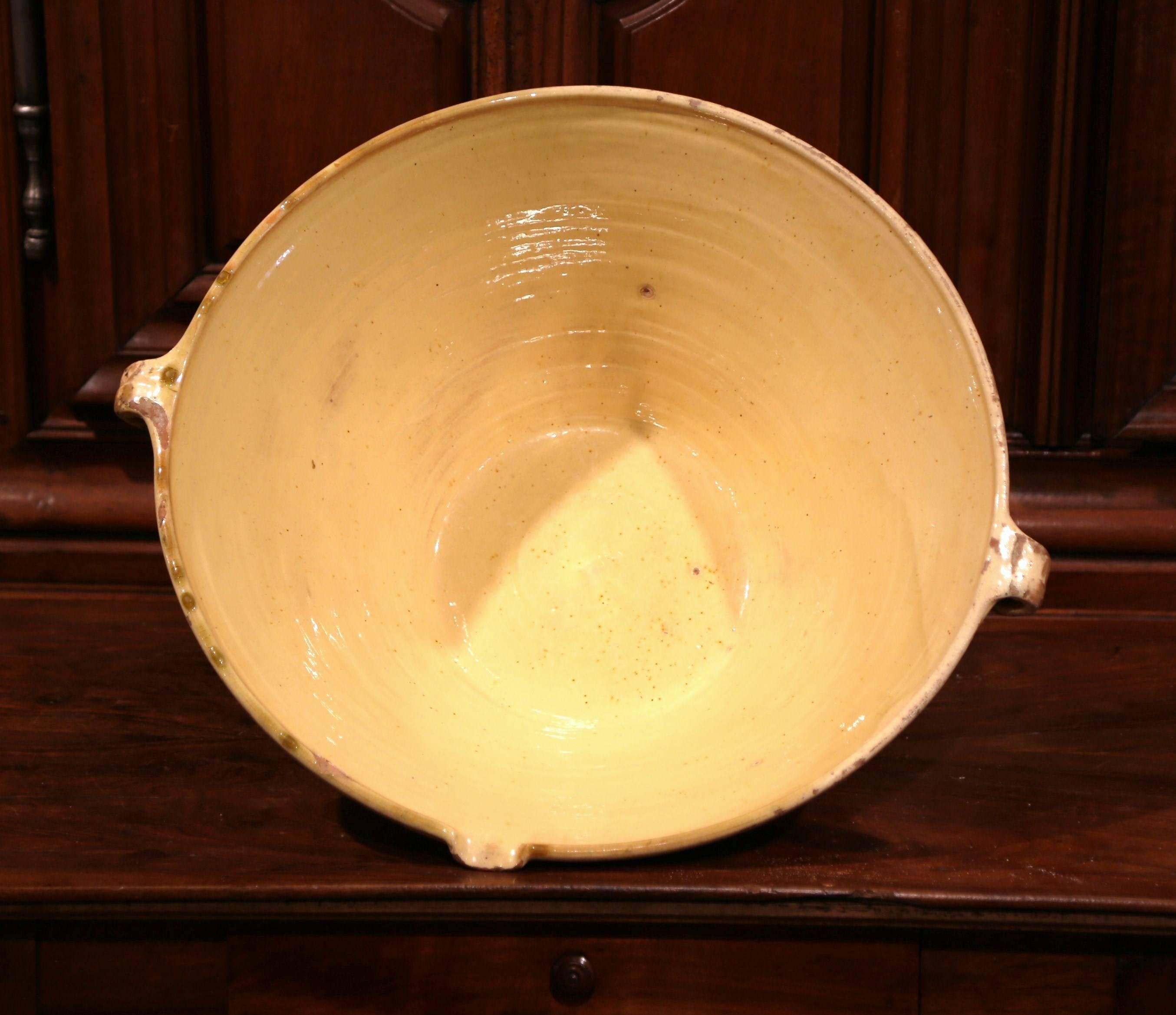 19th Century French Yellow Glazed Terracotta Tian Decorative Bowl from Provence 1