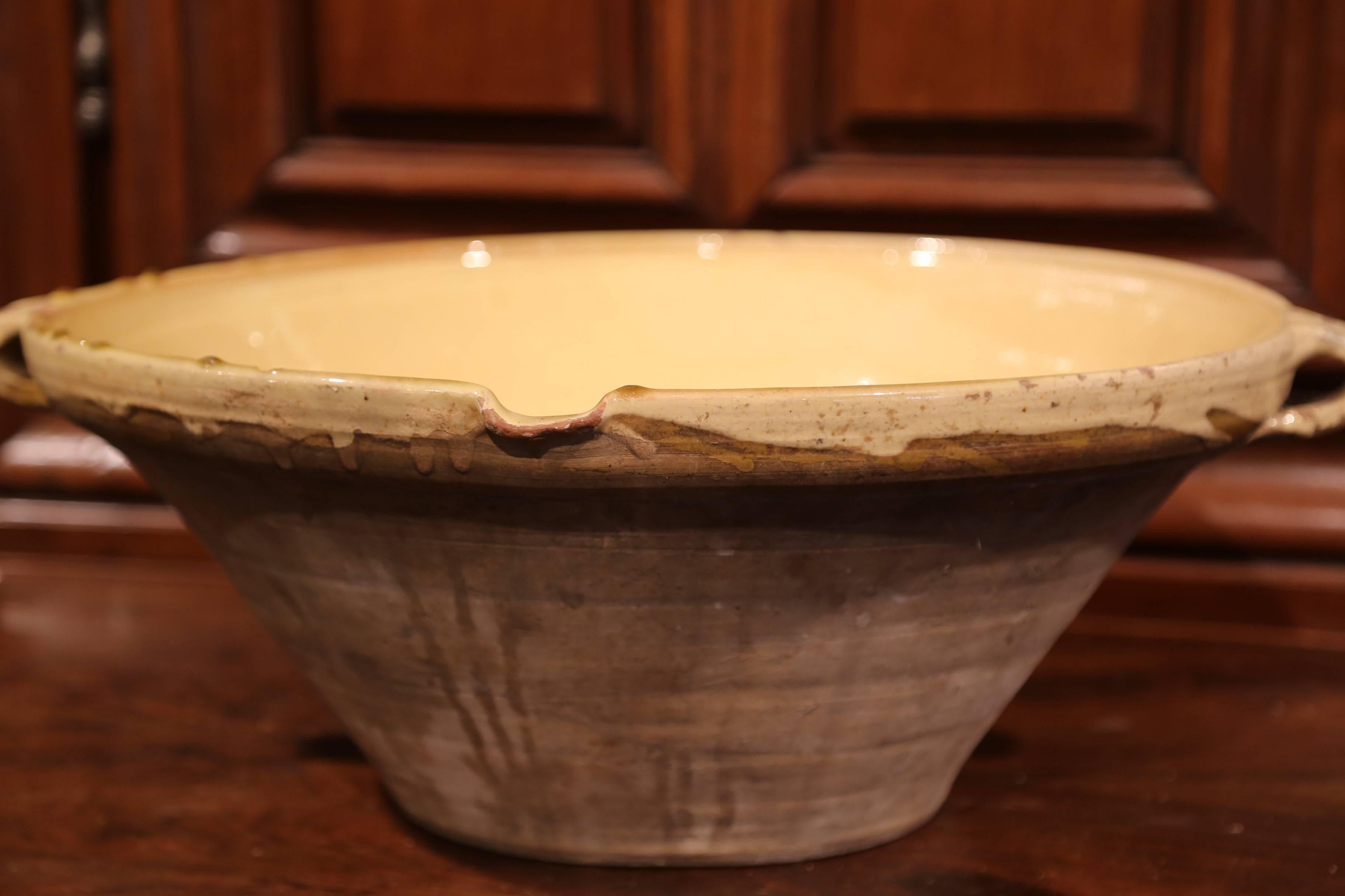 19th Century French Yellow Glazed Terracotta Tian Decorative Bowl from Provence 2
