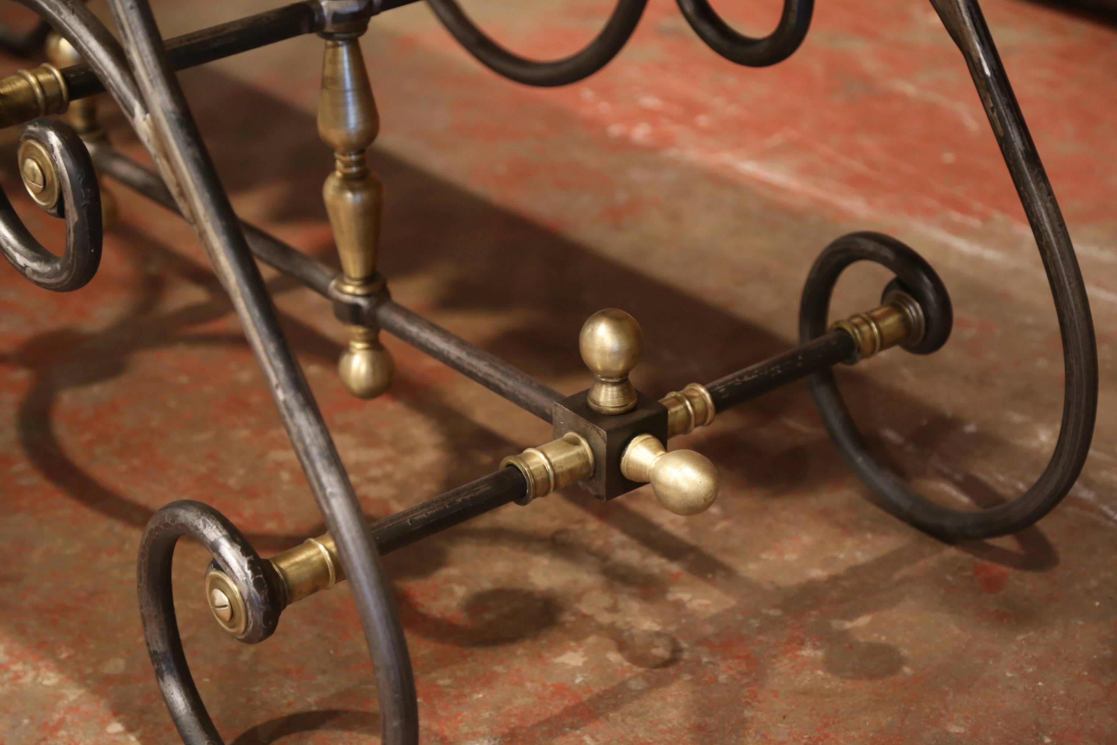 French Polished Iron Butcher Pastry Table with Marble Top and Brass Finials 2