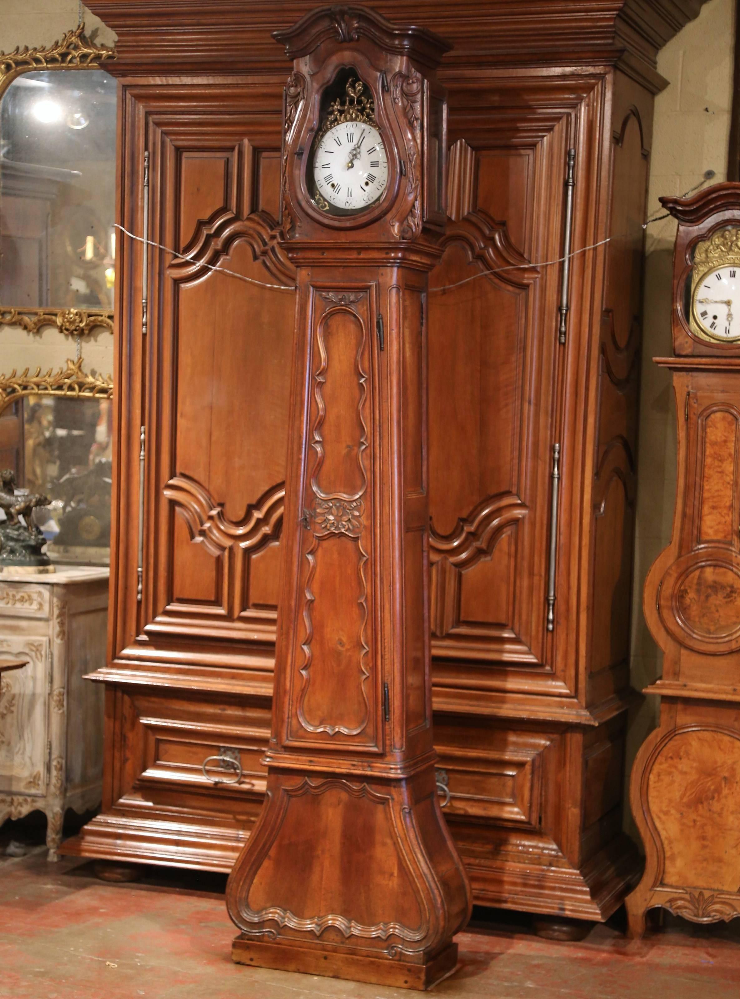 18th Century French Louis XIV Hand Carved Walnut Tall Case Clock with Rooster  1