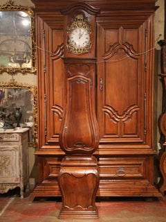 18th Century French Regence Bowed and Carved Walnut Tall Case Clock from Lyon