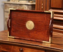 Mid-20th Century Chinese Rosewood Tray with Brass Mounts and Medallion