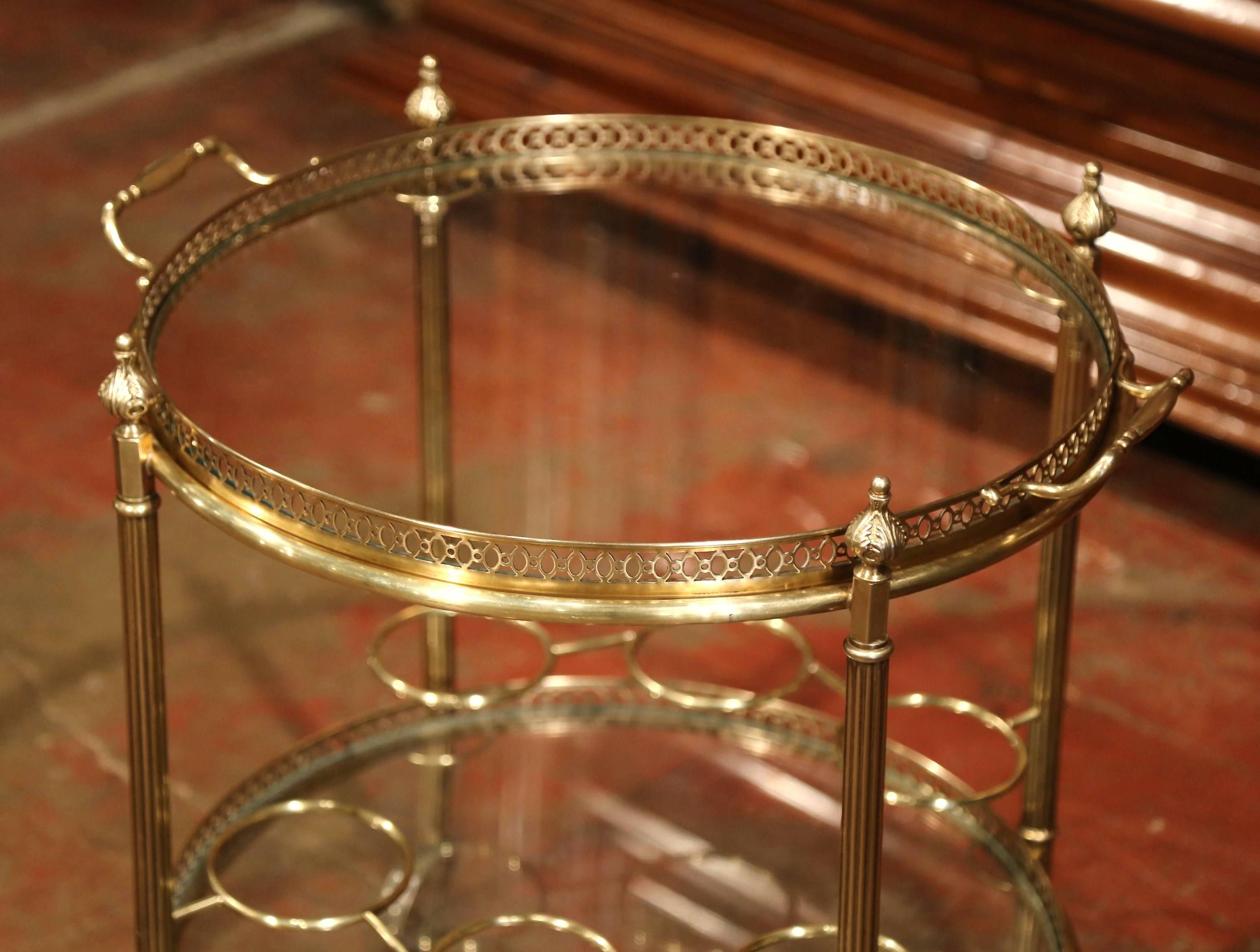 Hand-Crafted Early 20th Century French Two-Tier Brass Desert Table or Tea Cart on Wheels
