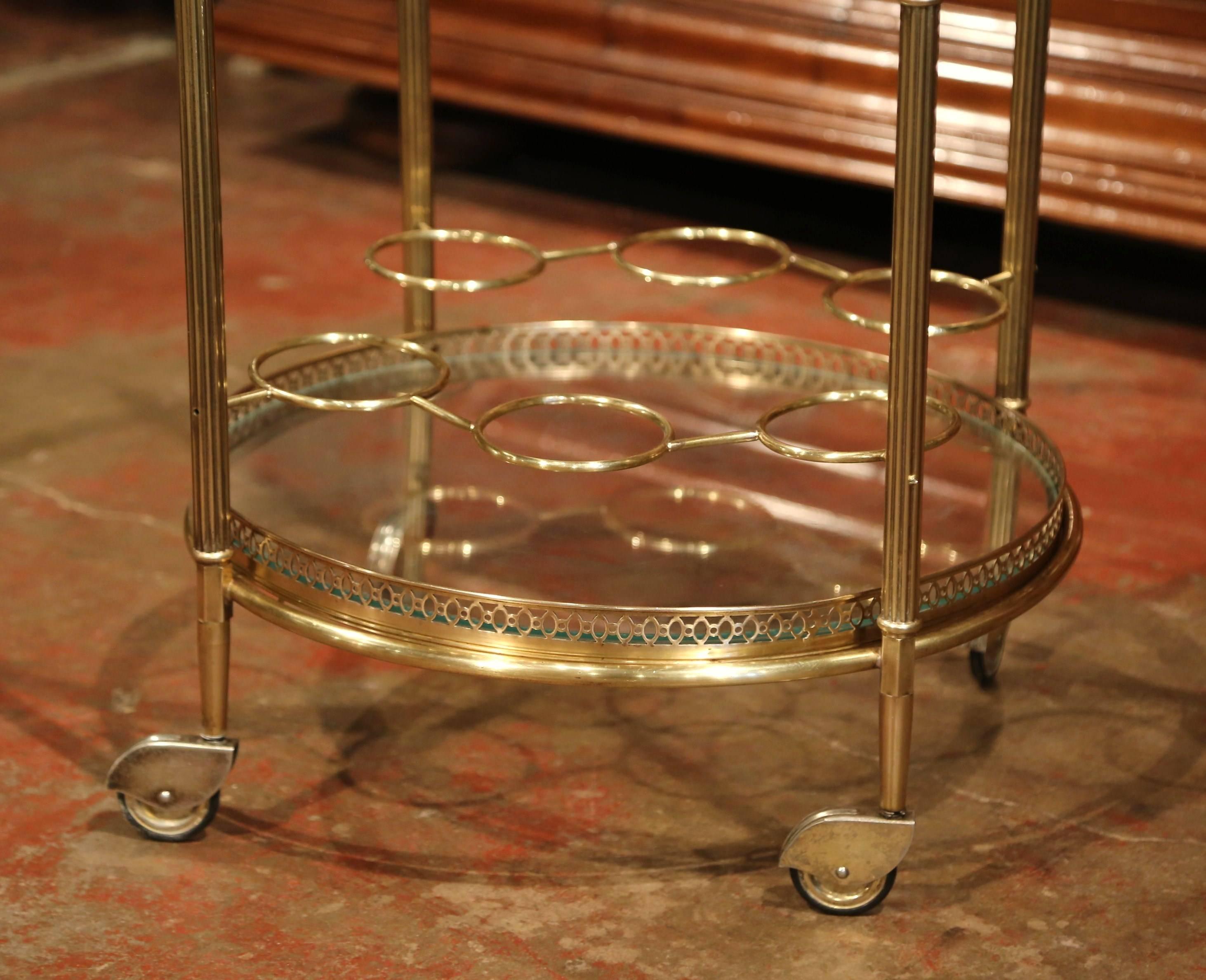 Early 20th Century French Two-Tier Brass Desert Table or Tea Cart on Wheels In Excellent Condition In Dallas, TX