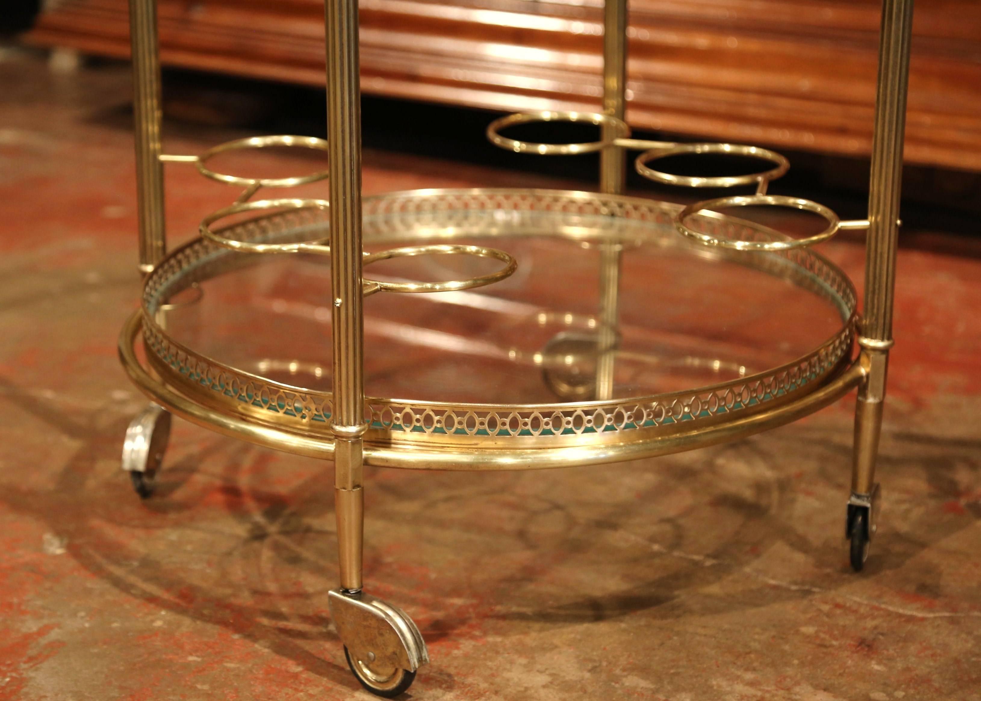 Early 20th Century French Two-Tier Brass Desert Table or Tea Cart on Wheels 4