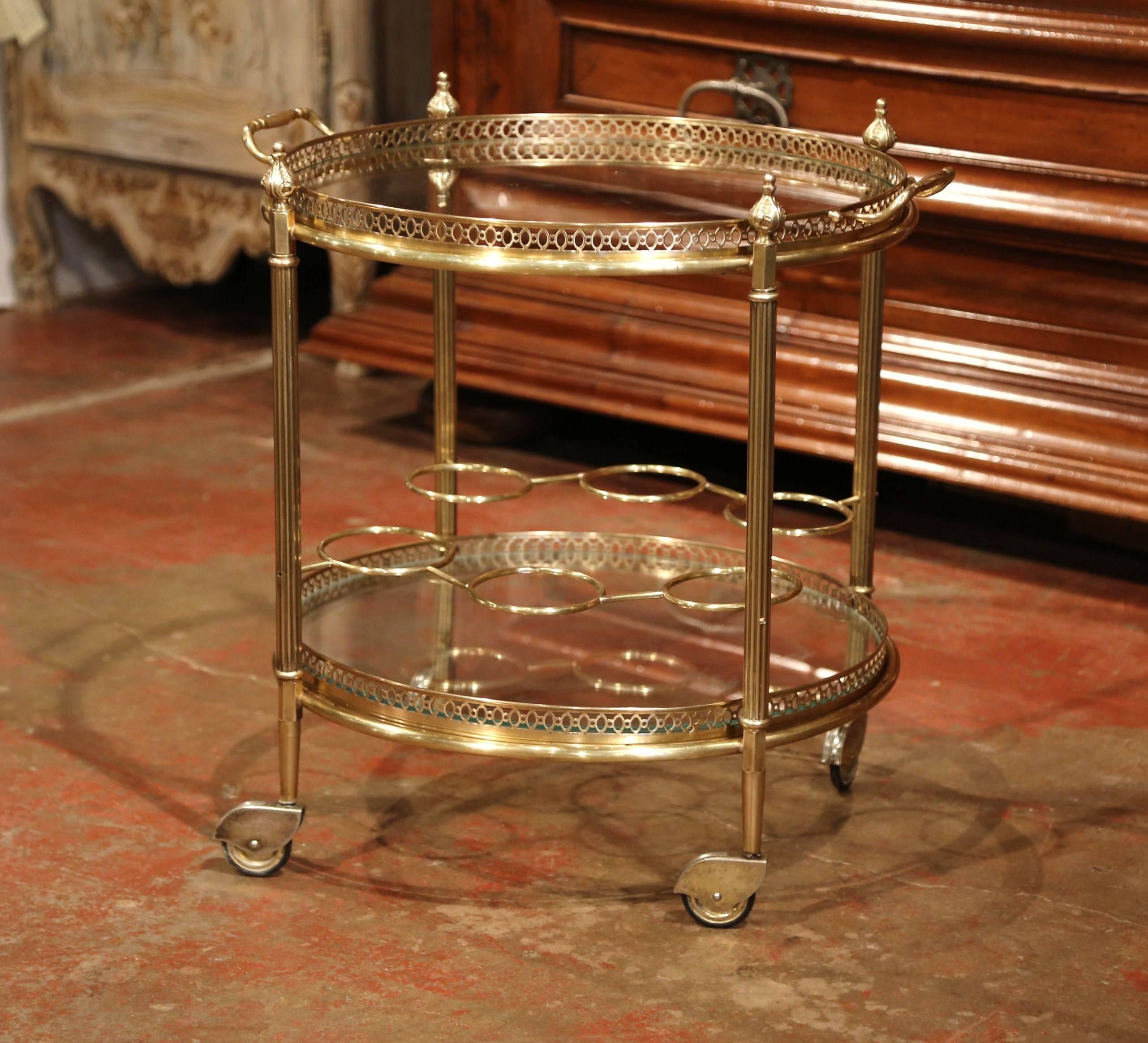 Early 20th Century French Two-Tier Brass Desert Table or Tea Cart on Wheels 3