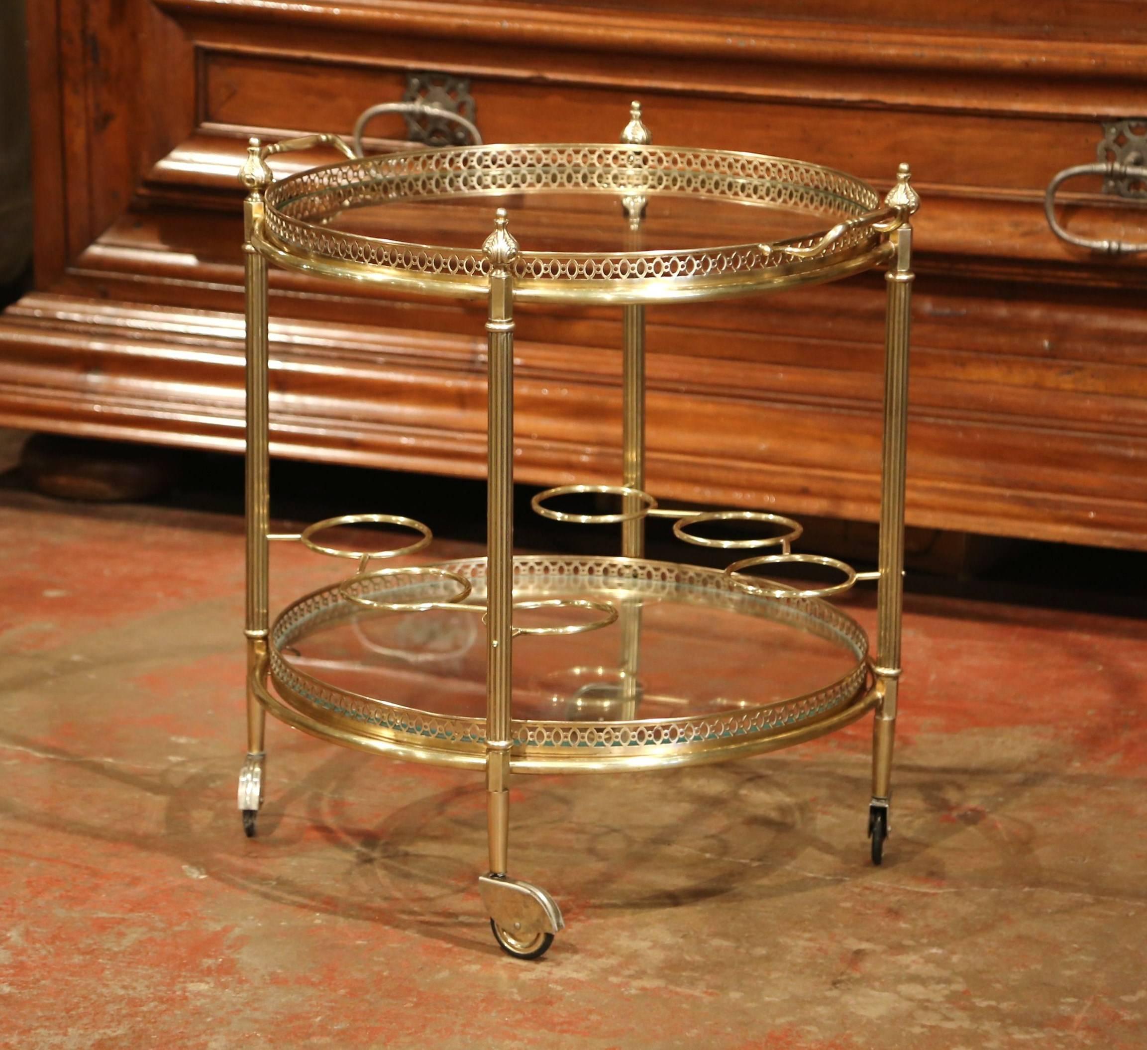 Early 20th Century French Two-Tier Brass Desert Table or Tea Cart on Wheels 1