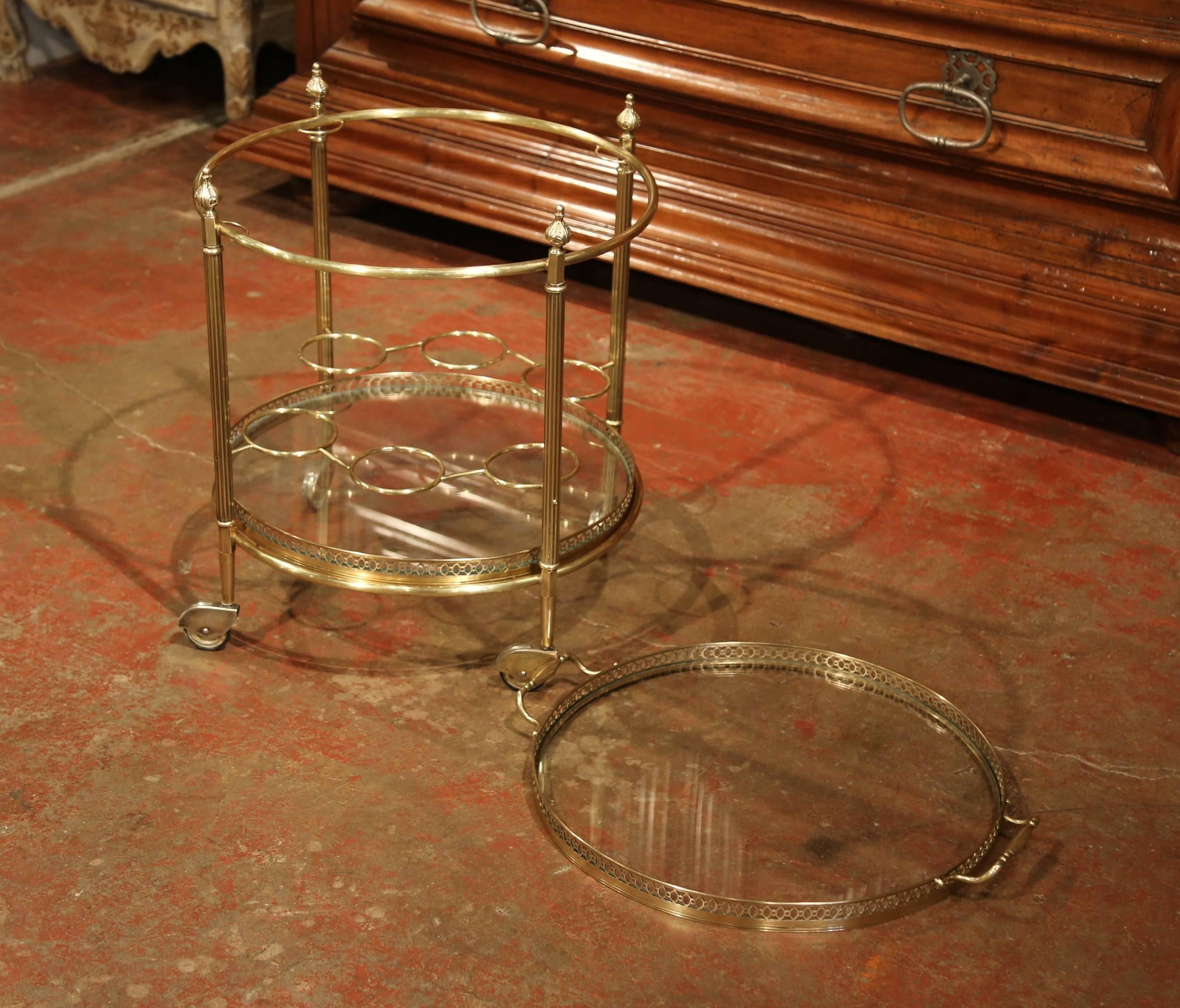 Early 20th Century French Two-Tier Brass Desert Table or Tea Cart on Wheels 2