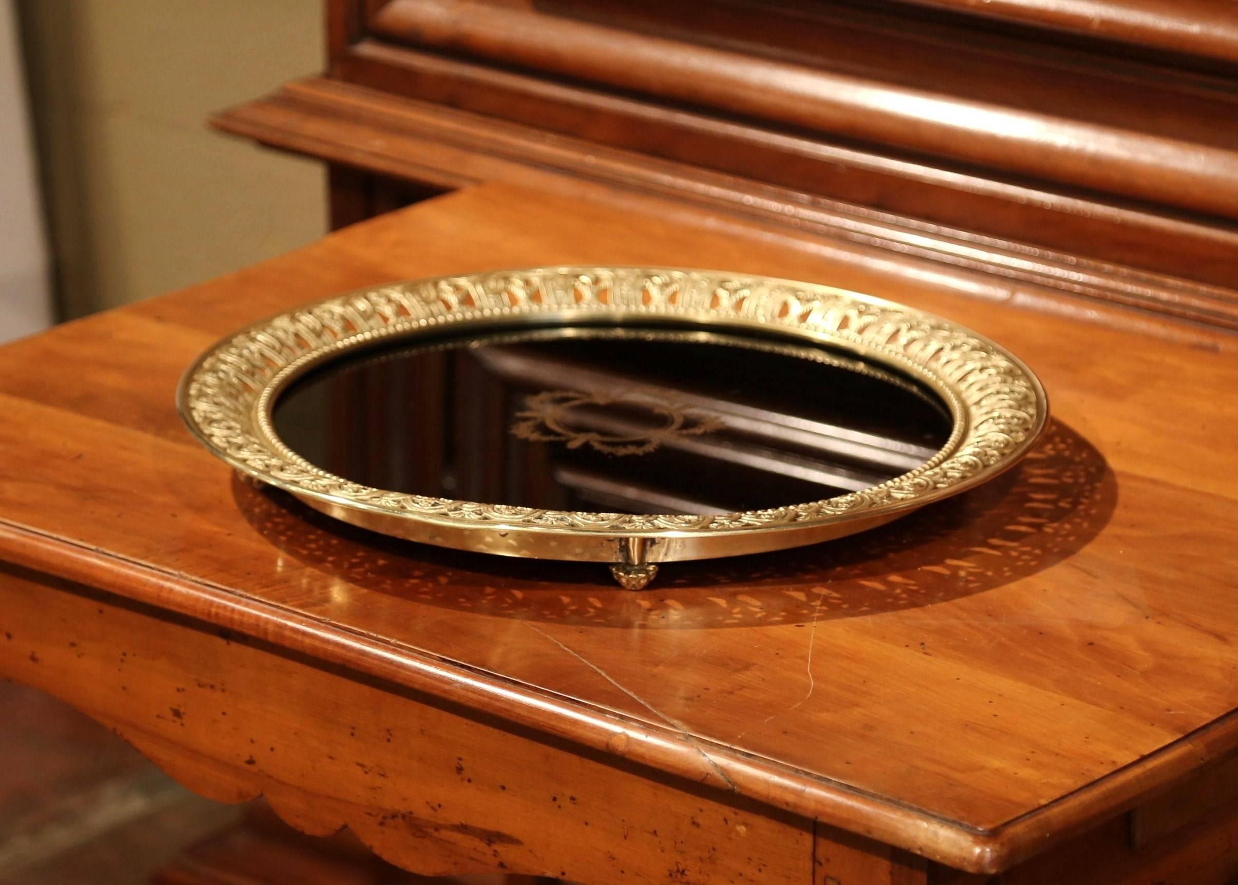 Louis XVI 19th Century French Black Plateau Tray with Bronze Gallery and Gilt Decor