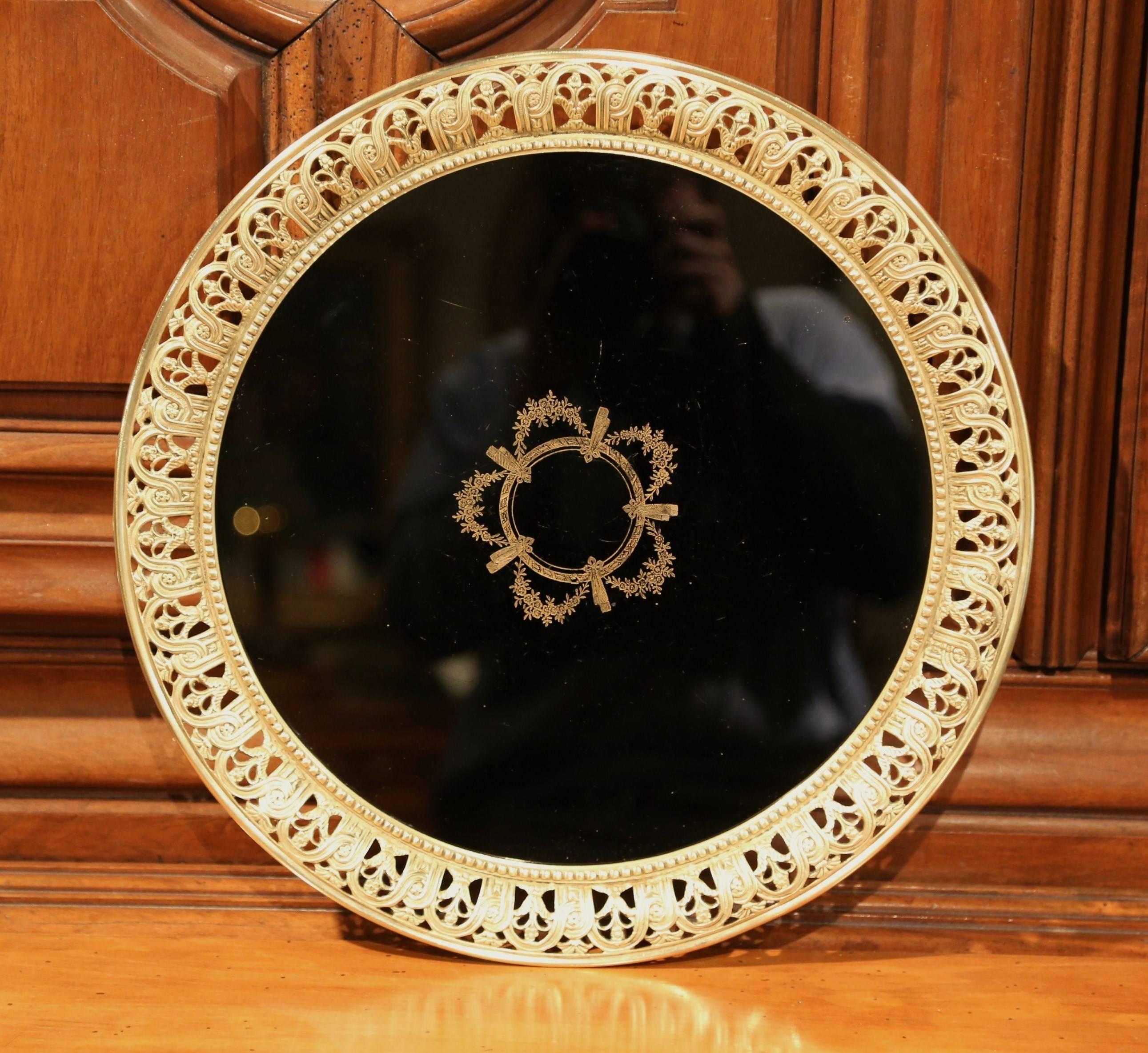 Hand-Crafted 19th Century French Black Plateau Tray with Bronze Gallery and Gilt Decor