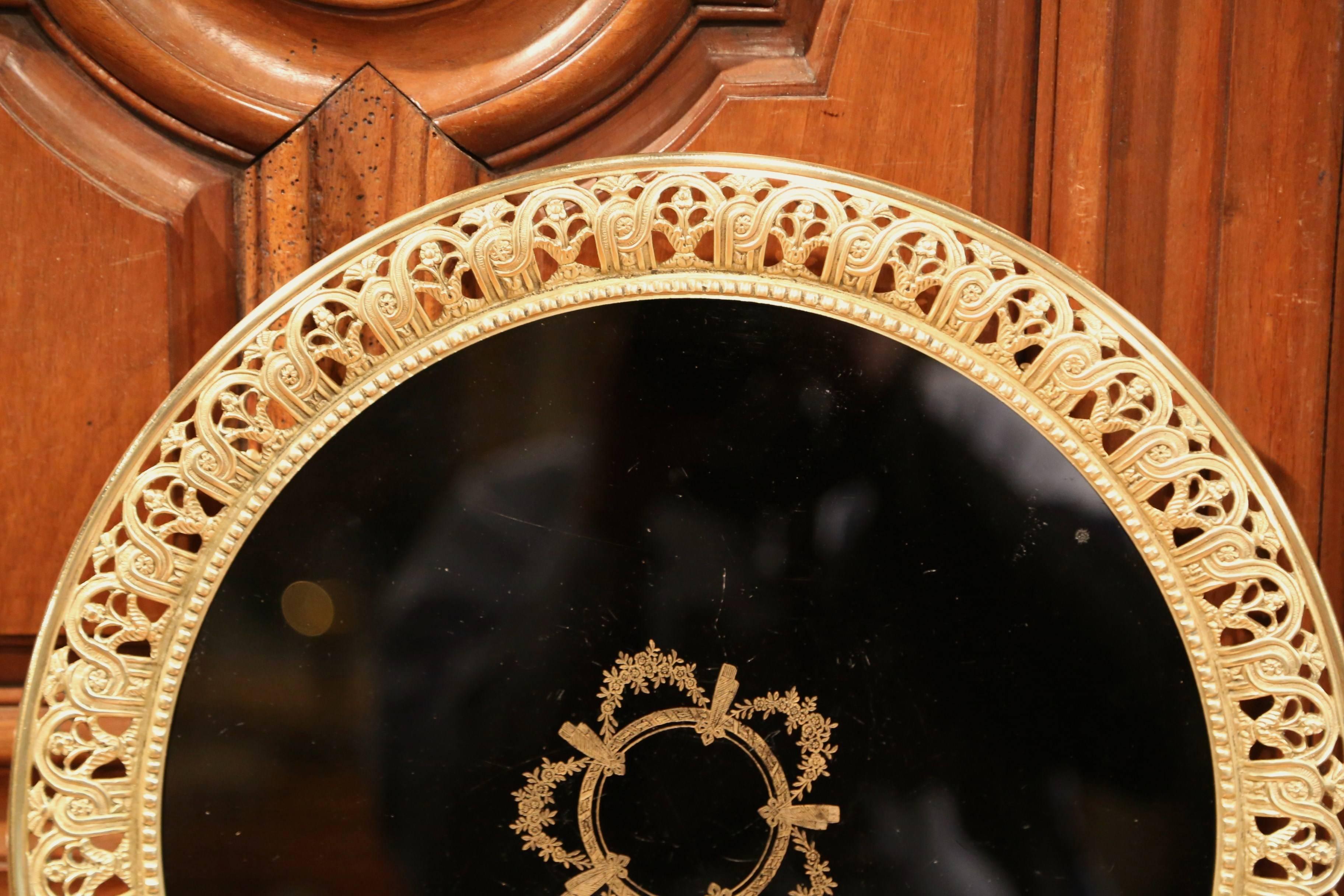 19th Century French Black Plateau Tray with Bronze Gallery and Gilt Decor In Excellent Condition In Dallas, TX