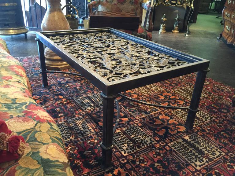 Polished Iron Coffee Table Base Made with 19th Century French Balcony