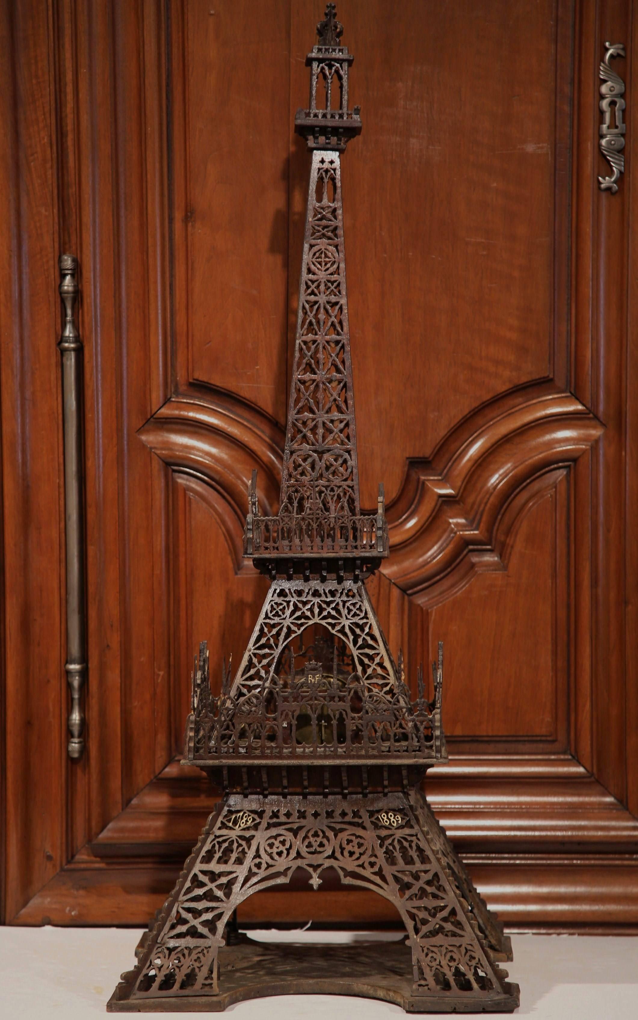Hand-Carved 19th Century French Hand Carved Eiffel Tower Clock