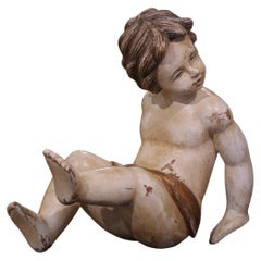 19th Century Italian Carved Giltwood Polychrome Cherub Sculpture