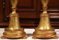 Pair of 19th Century Italian Hand-Carved Wooden Gold Leaf Altar Candlesticks