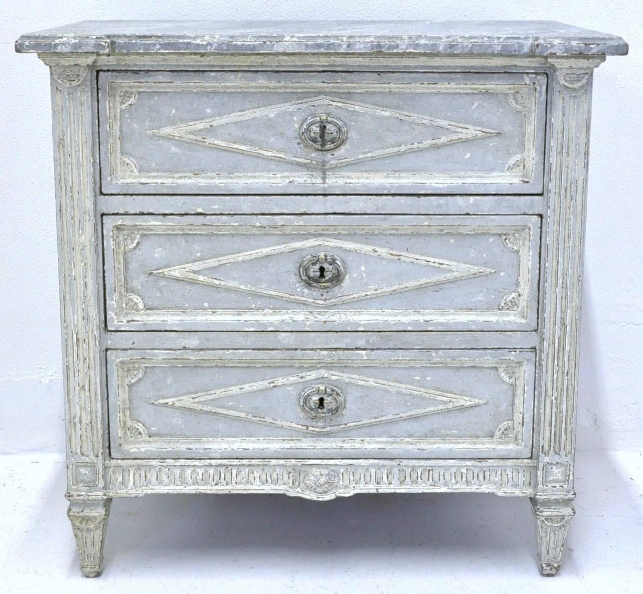 French Pair of 19th Century Painted Louis XVI Nightstands or Bedside Tables