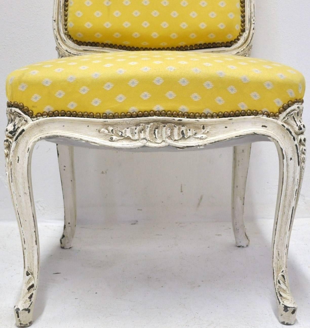 Set of Six 19th Century French Louis XV Carved Painted Side Chairs In Excellent Condition In Dallas, TX