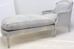 19th Century French Louis XVI Carved Painted Two-Piece Chaise from Paris