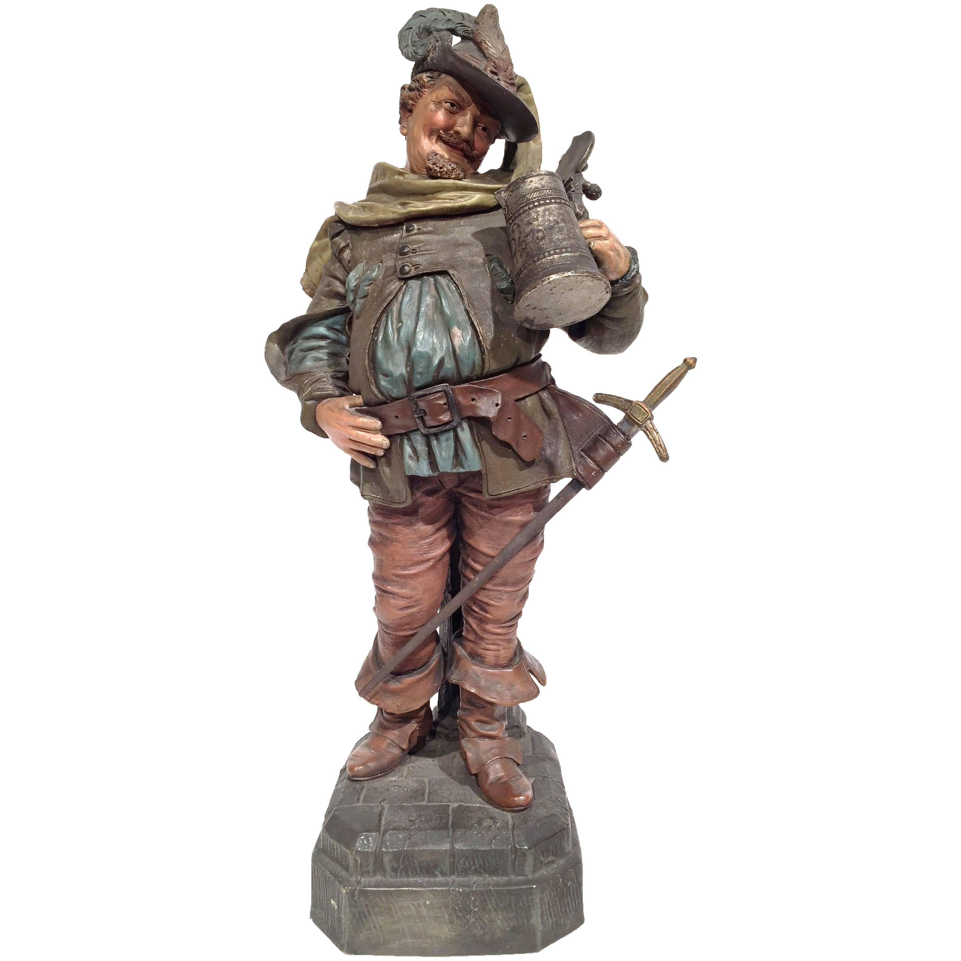 19th Century French Polychrome Terracotta Musketeer Figurine