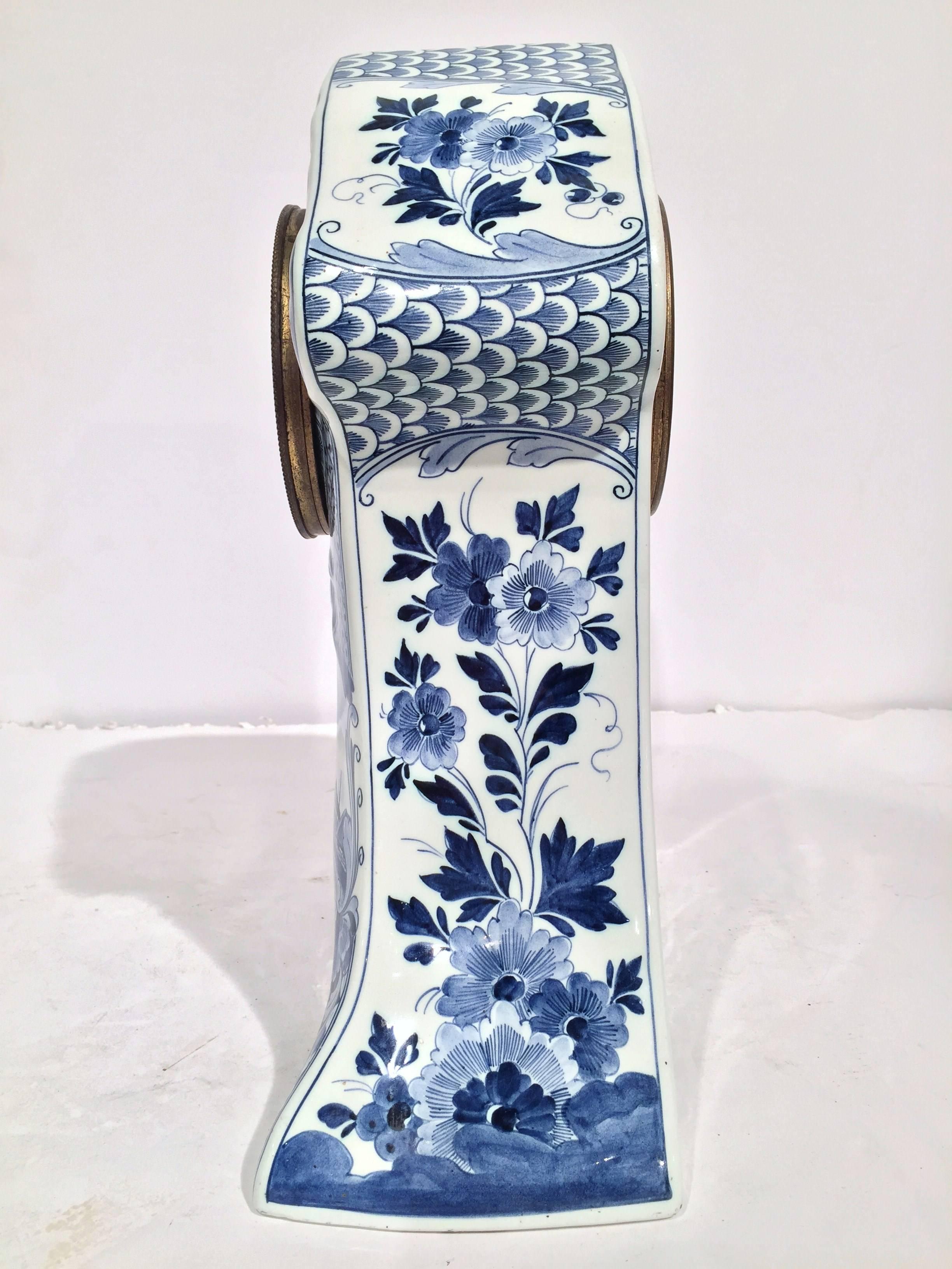 Hand-Painted 19th Century Dutch Painted Blue and White Faience Delft Mantel Clock