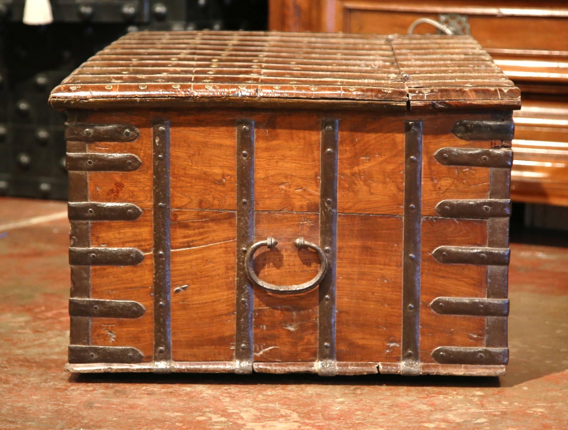 19th Century English Chestnut Coffee Table Trunk with Heavy Hardware 2
