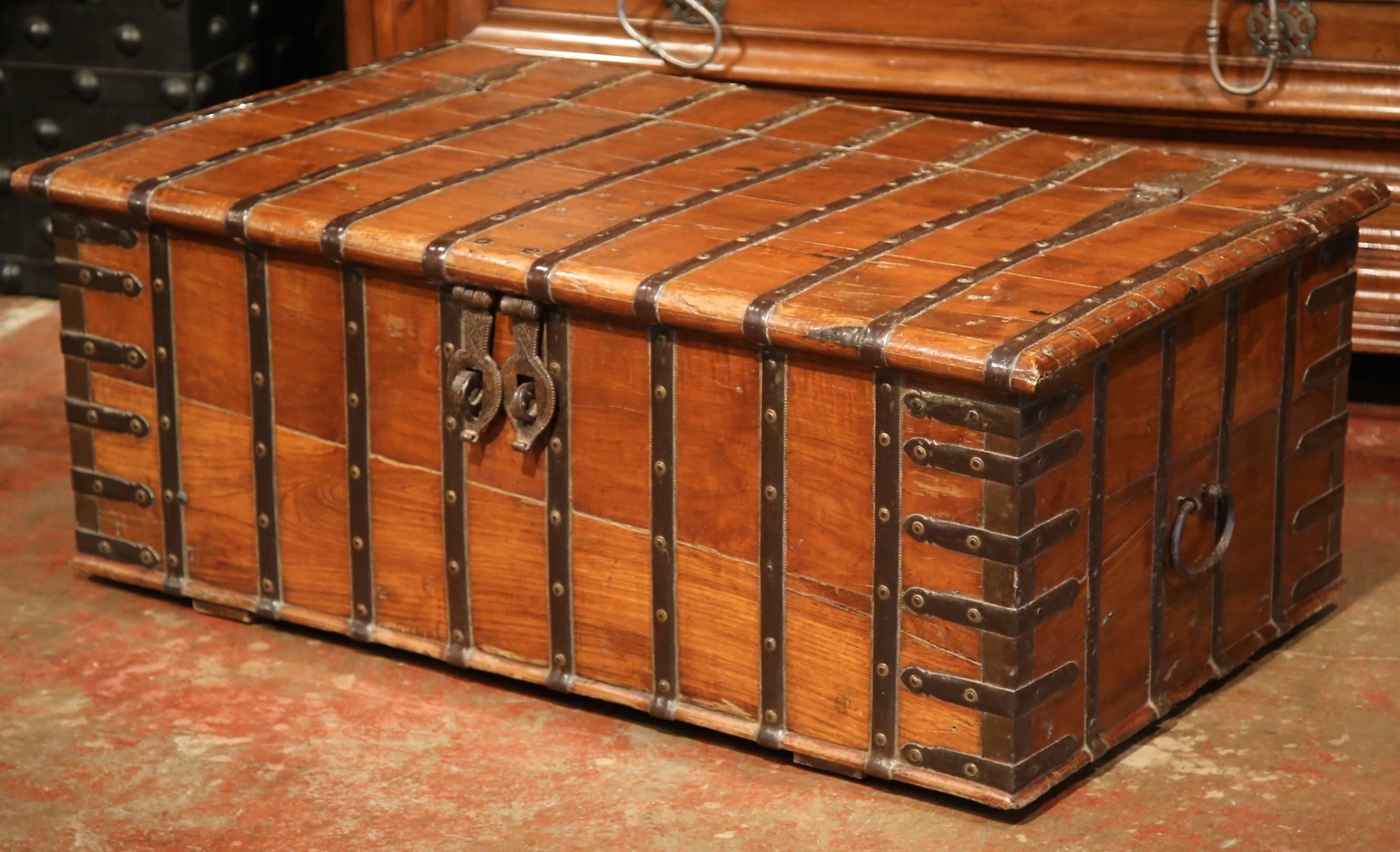 19th Century English Chestnut Coffee Table Trunk with Heavy Hardware 1