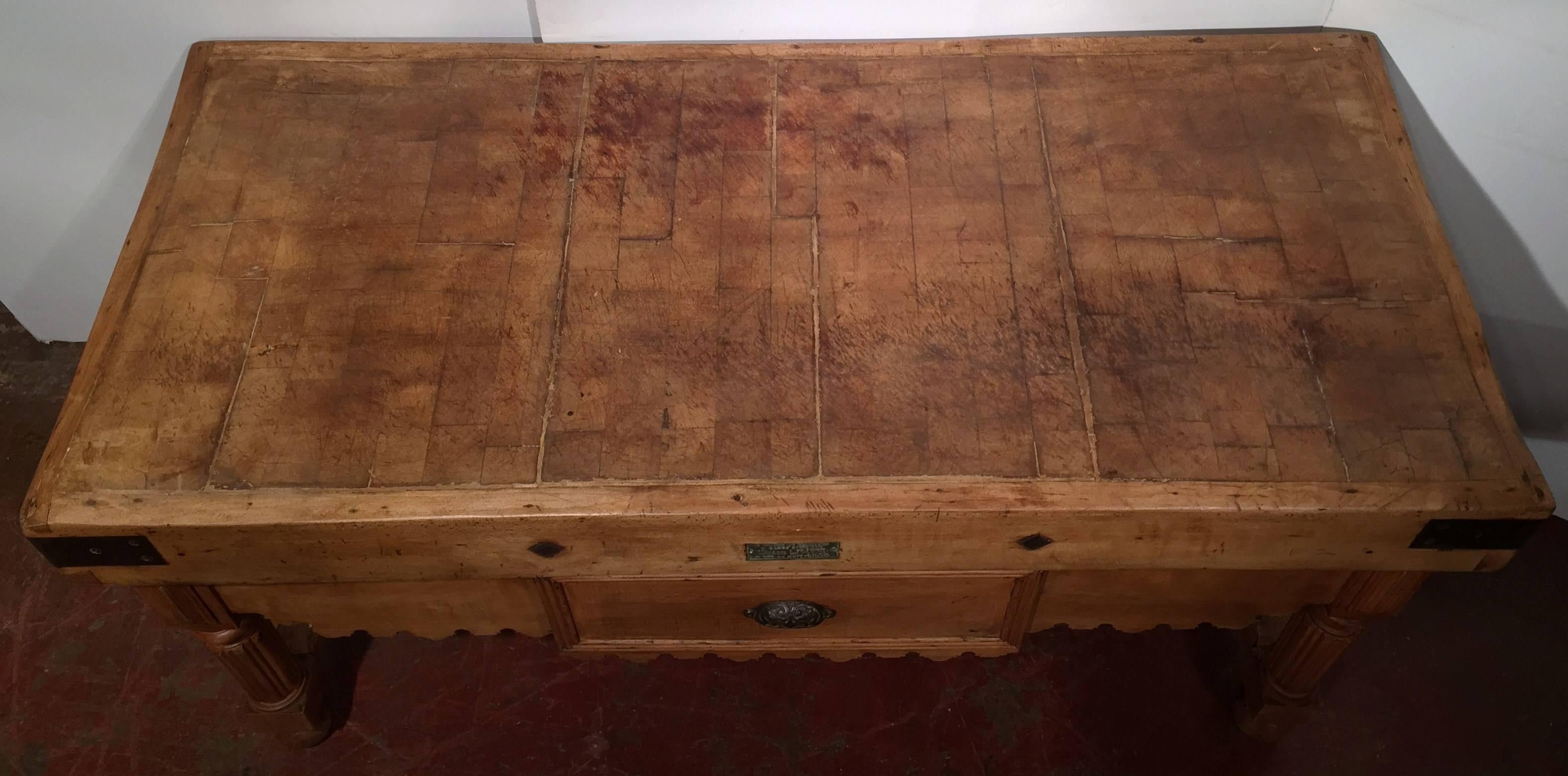 Large Antique 19th Century French Wooden Double Sided Butcher Block 1