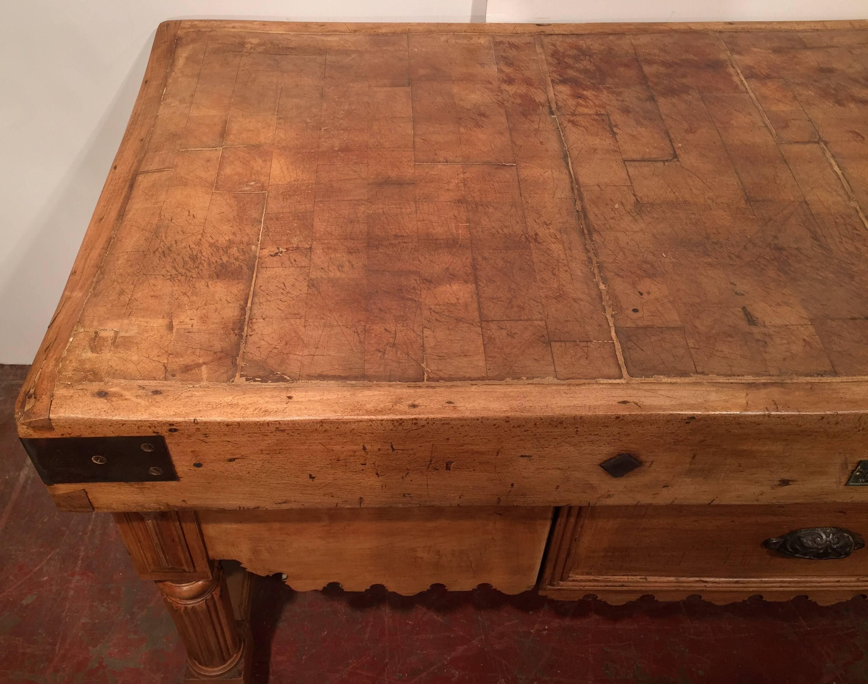 Large Antique 19th Century French Wooden Double Sided Butcher Block 2